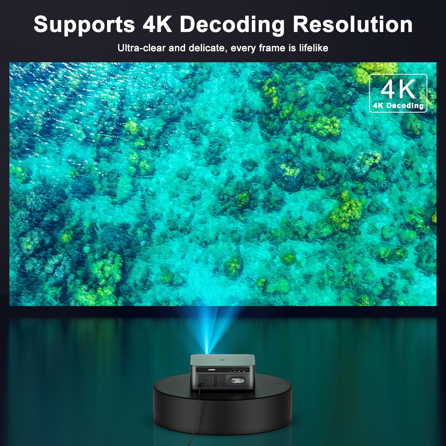2000 ANSI Lumens Outdoor Projector with Built-in Streaming Apps, HAPPRUN 4K Decoding Movie Home Theater with Auto Focus, Dolby Audio, Wi-Fi Bluetooth, Compatible with Phone & PC, Indoor & Outdoor Use
