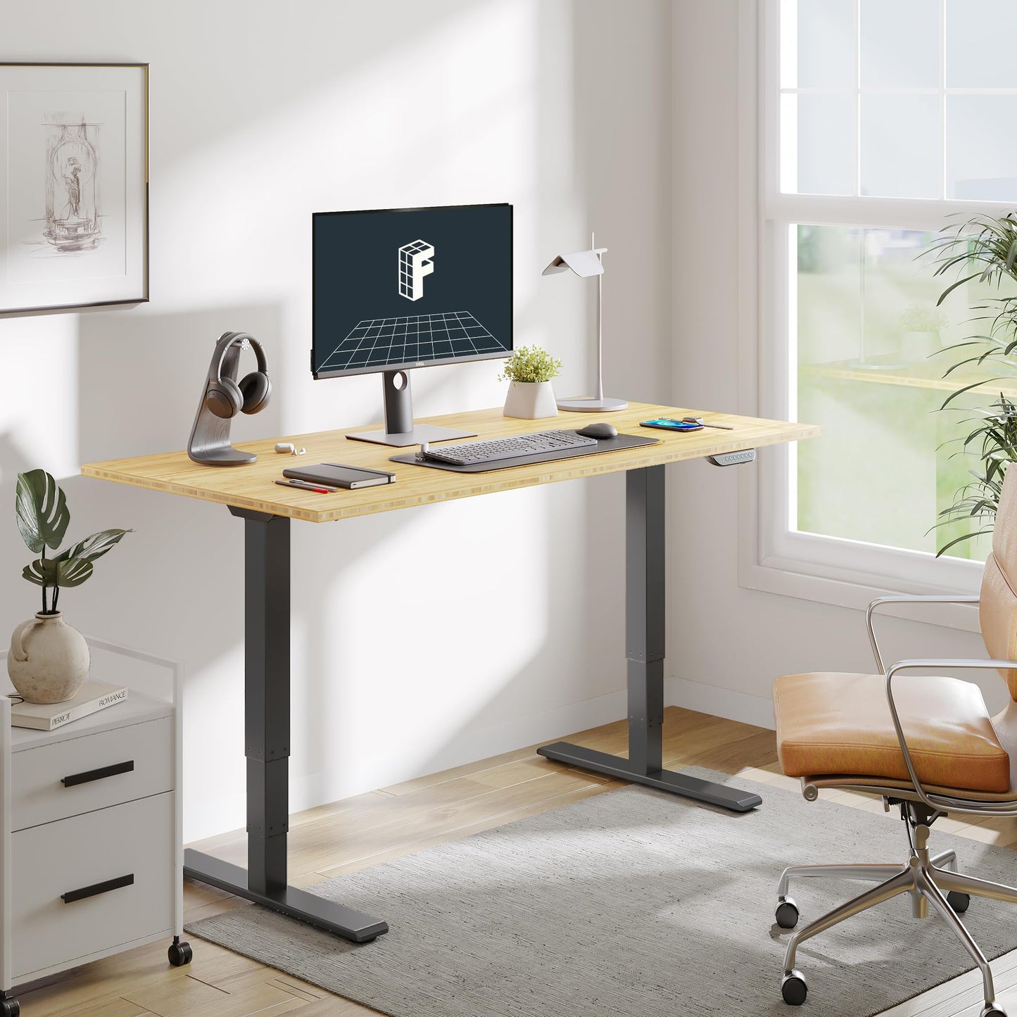 FLEXISPOT E6 MAX Bamboo 55x28 Inch Dual Motor 3-Stage Heavy Duty Standing Desk, 330lbs Weight Capacity, Height Adjustable Desk w/Cable Management & Wheels (Solid Bamboo Desktop + Black Frame)