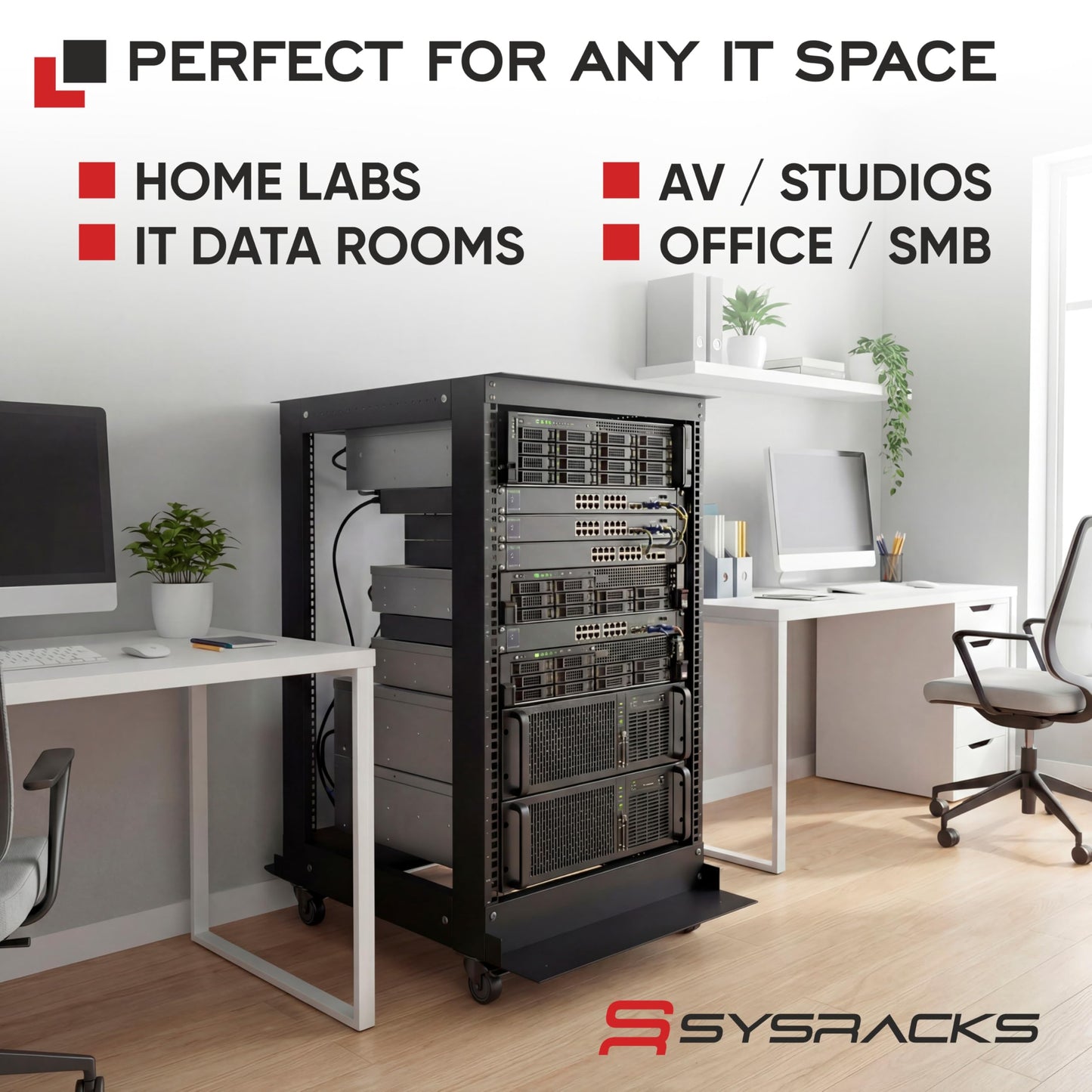 Sysracks 18U 4 Post Open Frame 19 inch Network Server Rack Relay Cabinet Adjustable Depth 24"-37"
