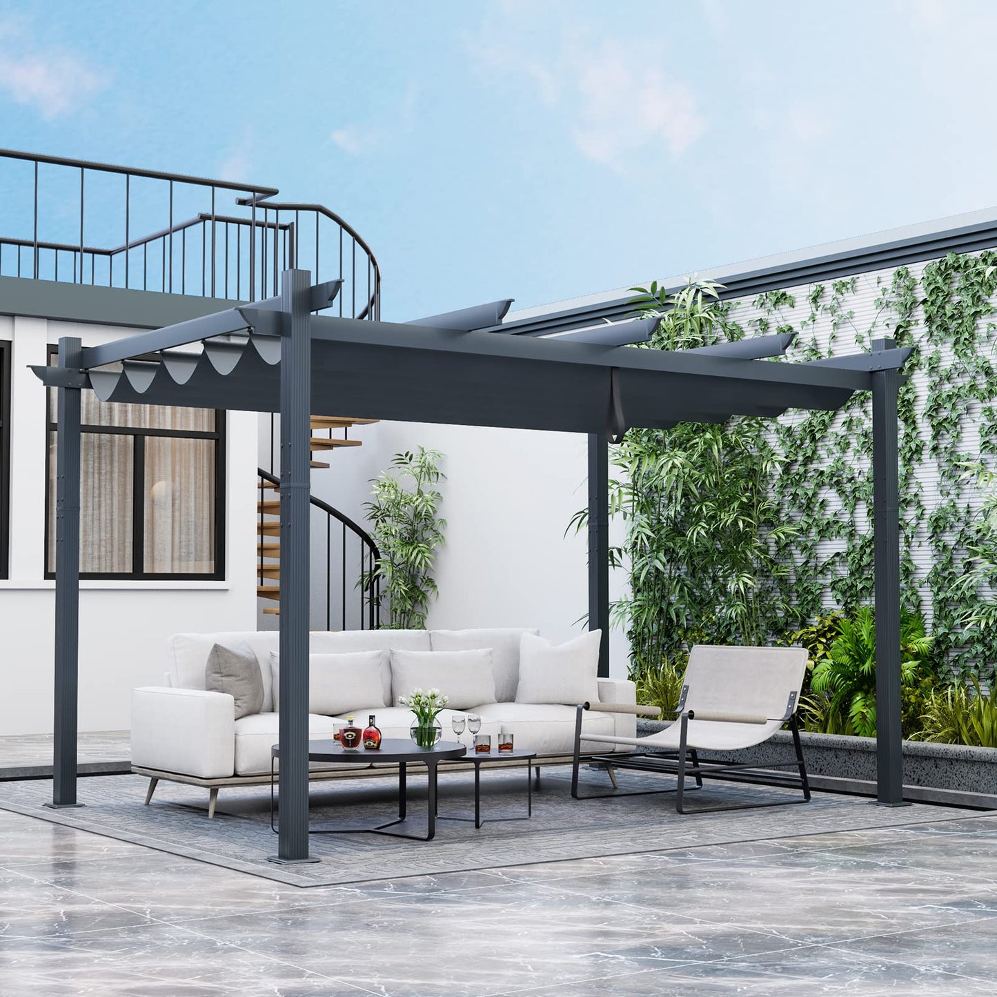 Tangkula 10x13 Ft Pergola, Heavy-Duty Aluminum Outdoor Pergola with Retractable Sun Shade Canopy, Extra Large Patio Shelter Pavilion, Metal Pergola Structure for Deck, Porch, Garden, Yard