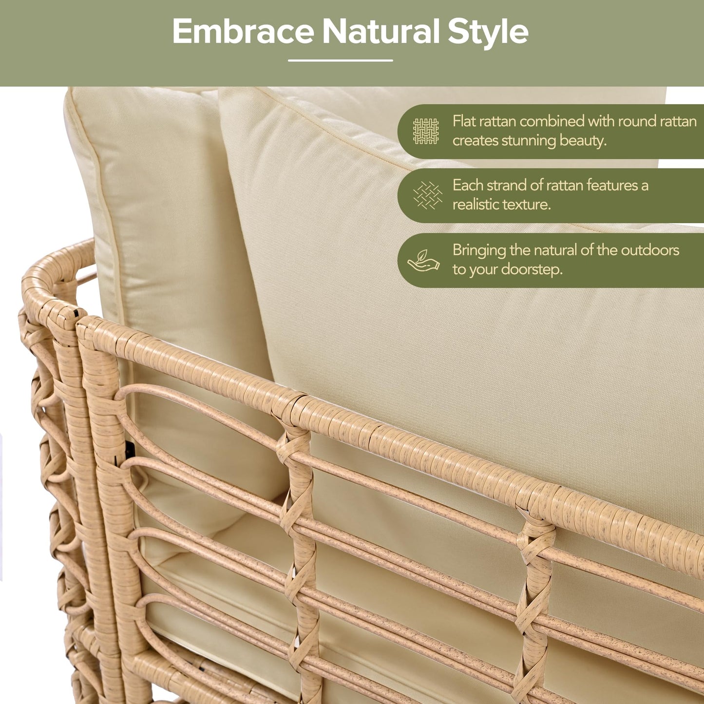 Merax 7 Pieces Rattan Outdoor Patio Furniture Set, All-Weather Sectional Sofa Set with Thick Cushions and Pillows, Freely Combined Conversation Sets for Garden Backyard Balcony (Brown)