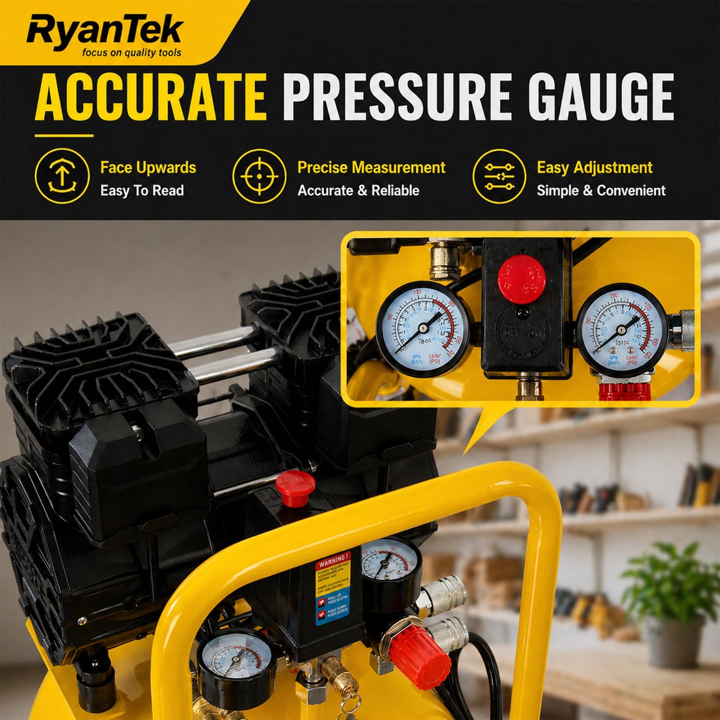 15-Gallon Air Compressor,2HP,Vertical Tank, 4.5CFM@90PSI,Quiet 66dB Twin Cylinder, Oil-Free, for Inflation, Nail Guns,Auto Repair, Painting, Woodworking and Home Use(Maximum Pressure 125 PSI)