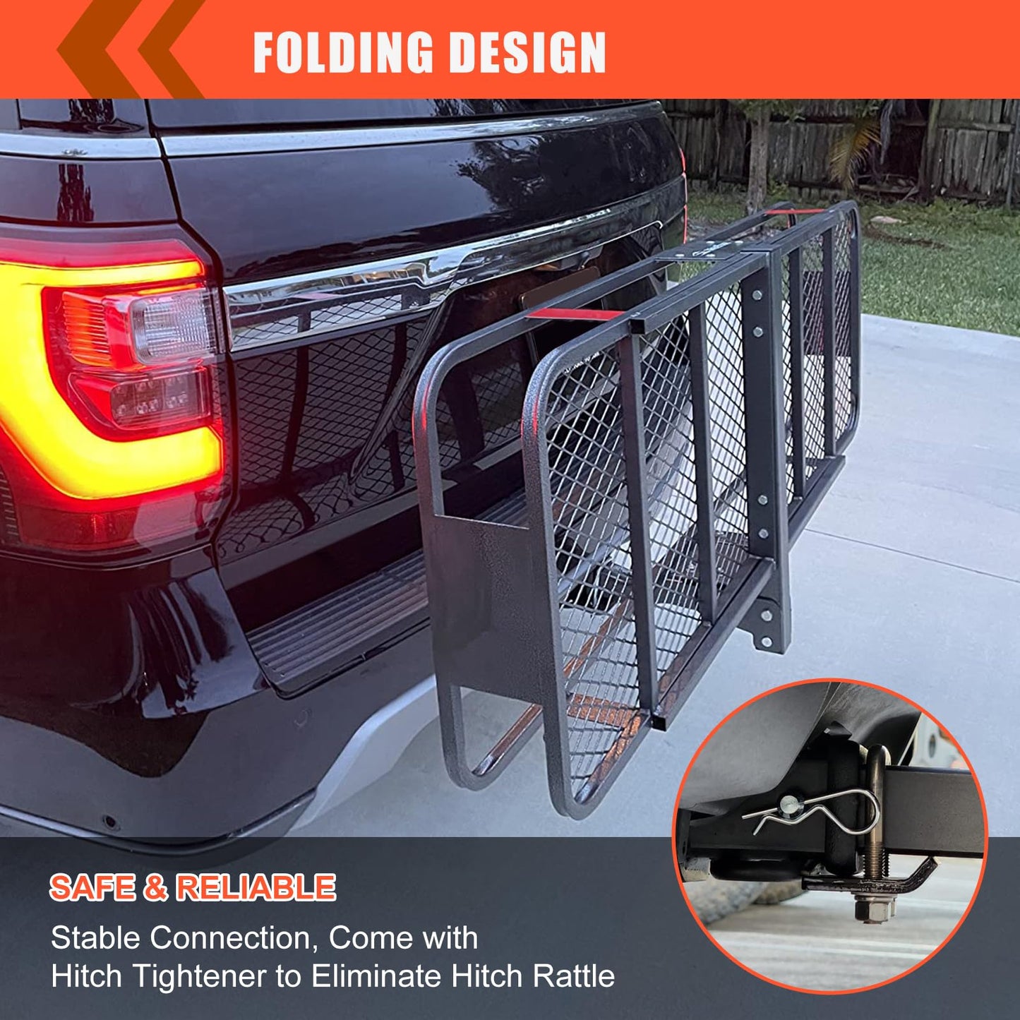 Hitch Mount Cargo Carrier Basket 60"*20"*6"+Waterproof Bag 16 Cubic Feet(58"*19"*24"),and Cargo Net with Attachment Hooks,Ratchet Straps,Hitch Stabilizer.500 Lbs Capacity,Foldable,fit 2" Receiver