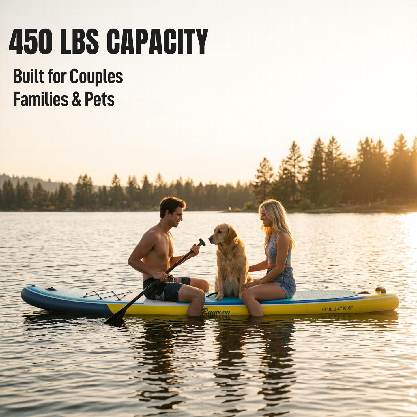 Inflatable Stand Up Paddle Board 11'×34" Extra Wide SUP, Ultra-Stable for Adults & Dog, 450lbs, Dual Chamber Pump, Fiberglass Paddle, Military Grade Dual Layer, Ocean Wave Design