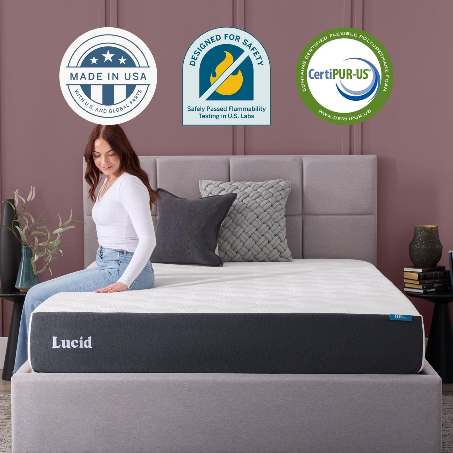 Lucid® 10" Medium Gel Memory Foam Mattress – Bamboo Charcoal & Cooling Gel – Fiberglass Free – Bed in a Box – CertiPUR-US® Certified – Full Size