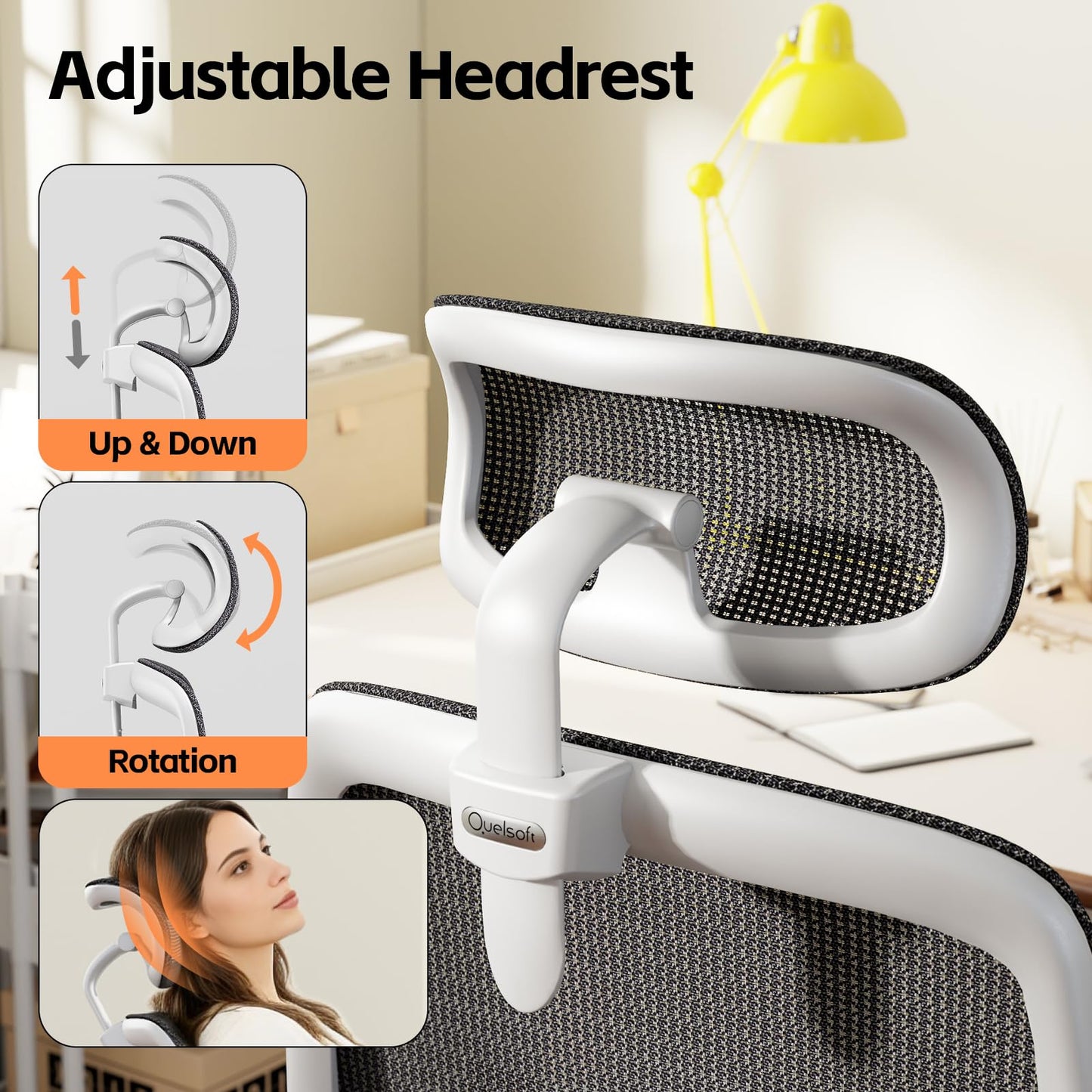QuelSoft Ergonomic Office Chair, Home Office Desk Chairs, 3D Lumbar Support High Back Desk Chair, Comfortable Computer Chair & Gaming Chair for Office & Home - Silver