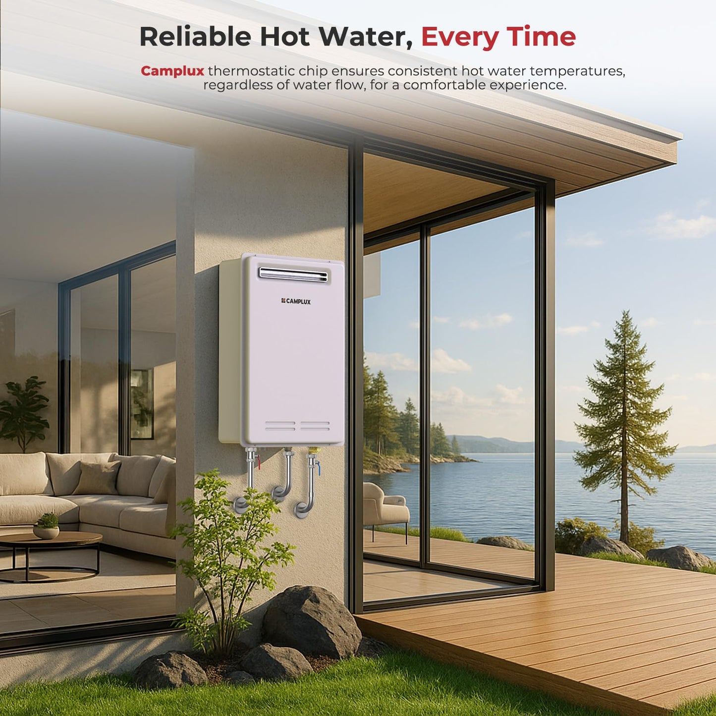 CAMPLUX Climatech 5 Tankless Water Heater Gas Outdoor 6.86 GPM Up to 8.4 GPM,199,000 BTU, CSA Certified On Demand Gas Tankless Hot Water Heater Natural Gas, 3-8 Persons Whole House, WA686