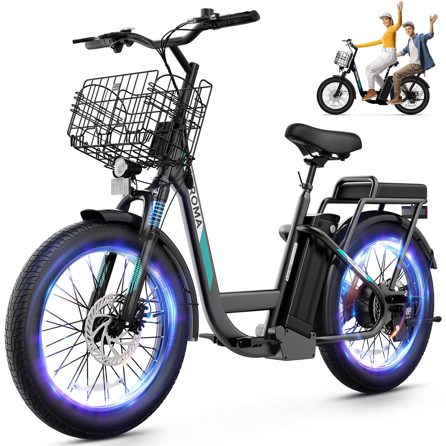 Caroma Peak 500W Electric Scooter with Seat, 20" X 3" Off-Road Tires, 36V Battery, 15Miles Range, 20MPH Top Speed, Adjustable Electric Scooter for Adults with Basket(Black)