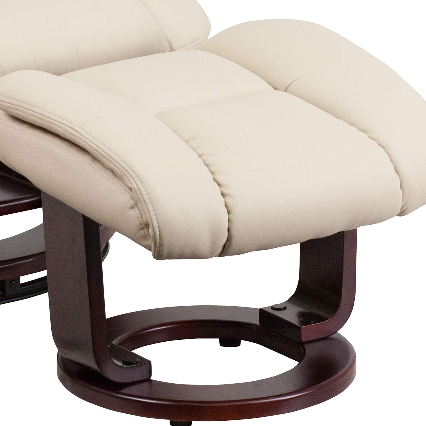 Flash Furniture Allie LeatherSoft Upholstered Recliner with Ottoman Footrest, Padded Swiveling Recliner Chair and Ottoman Set, Beige