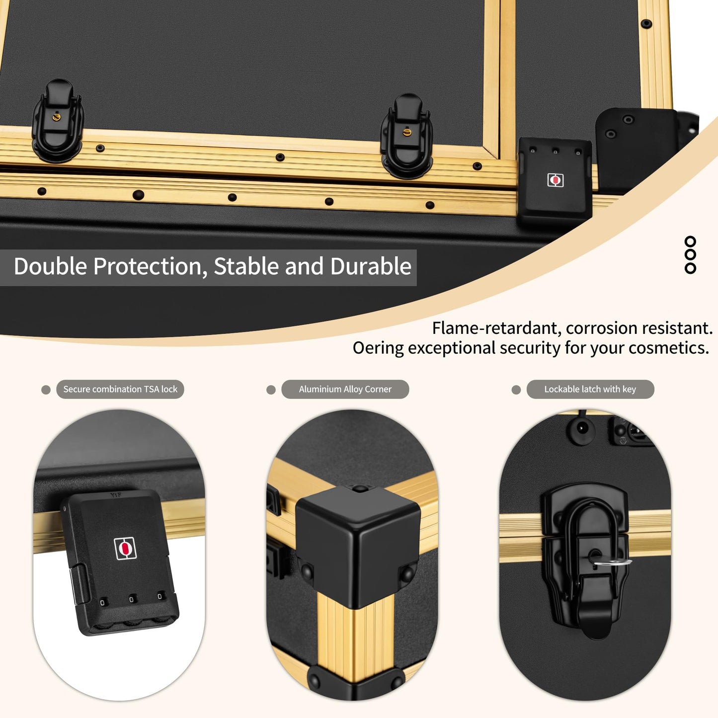 ZhenGuiRu Portable Manicure Table 3 Drawers, Rolling Lockable Makeup Train Case with Blueteeth Speaker and Nail Polish Organizer, Foldable Nail Desk with Mirror & TSA Lock for Nail Tech and Salon Use