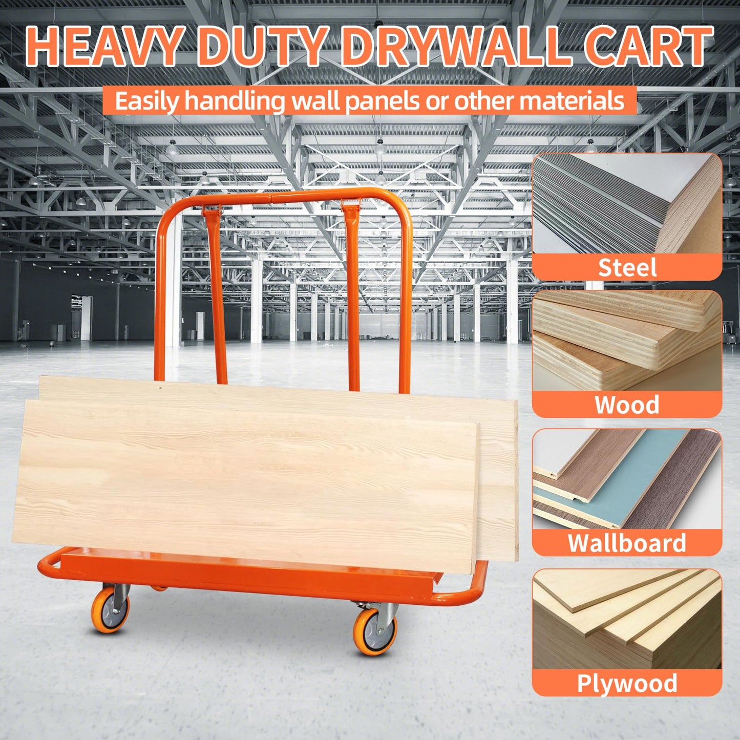 Heavy Duty Drywall Sheet Cart, 2200LBS Load Capacity Steel Panel Dolly with 4 Swivel Casters Wheel, Powder Coated Rust Resistant, Multi-Purpose Cart for Moving Various Panels