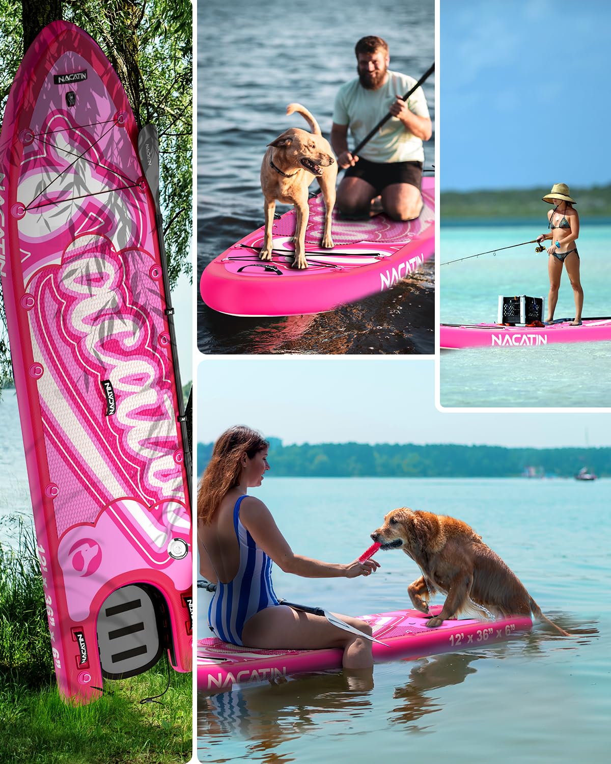 NACATIN Inflatable Stand Up Paddle Board - Premium SUP Board with Dog Ramp Kit,Complete SUP Set Paddle Boards for Adults with Single/Double Paddle, Backpack, Suitable for Paddle Boarding with Dog