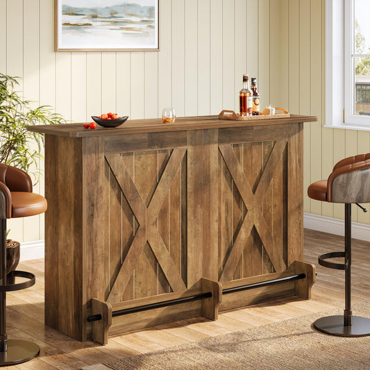 Tribesigns 63-Inch Bar Table, 2-Tier Bar Cabinet Height Pub Table with Footrest, Modern Coffee Cabinet for Home Kitchen, Large Home Unit Liquor Furniture, Bistro, Dining Room, Living Room (1, Brown)
