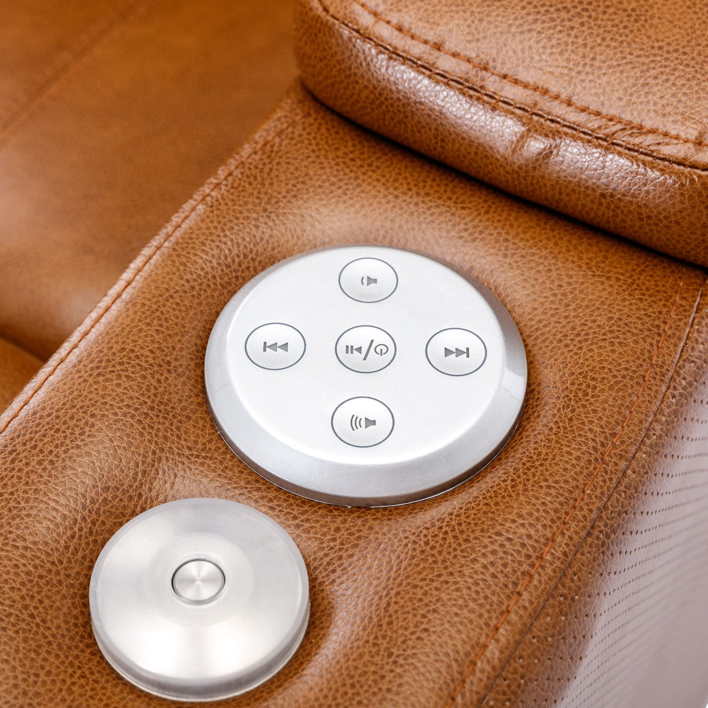 Merax Leather Recliner Power Chair, Home Theater Seating with Multimedia Audio Armrest, Cup Holders & Storage, Light Brown