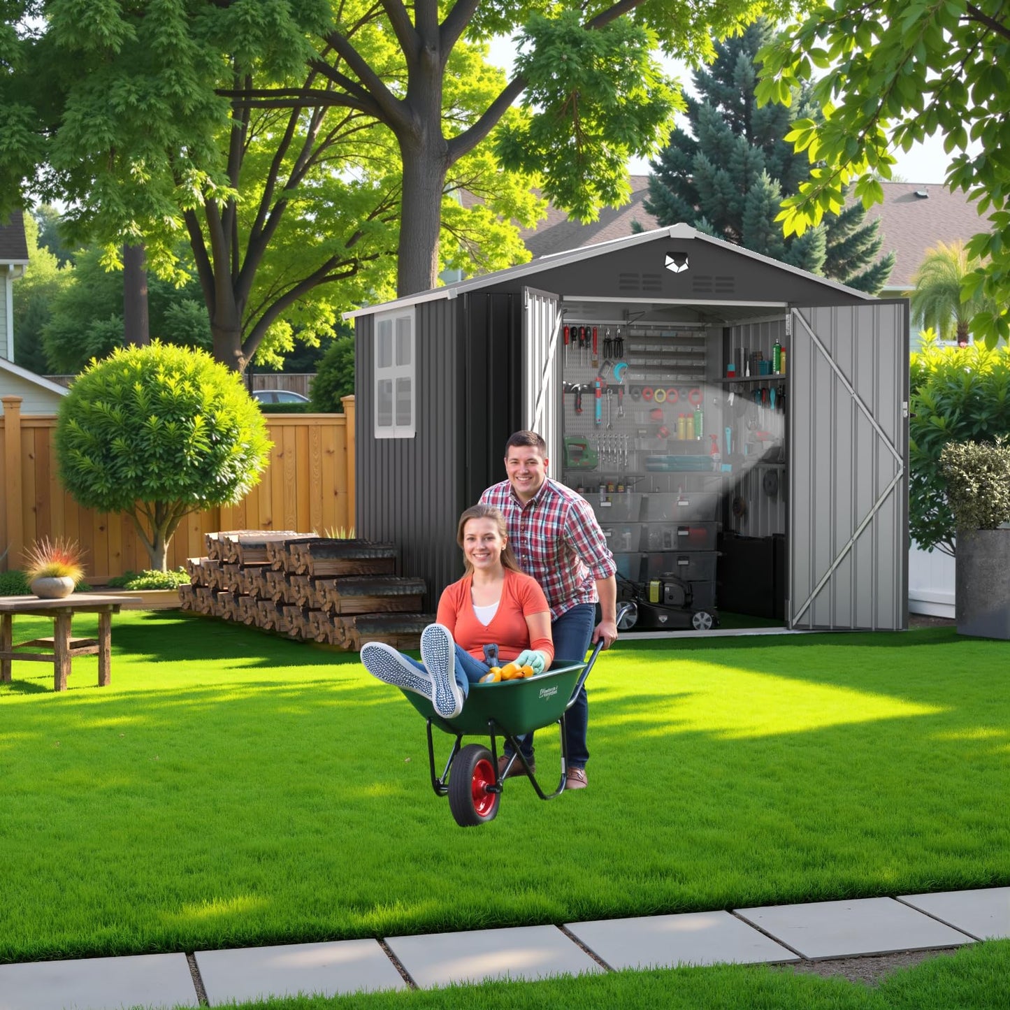 8x6FT Metal Storage Shed with Window,Outdoor Storage Building,Large Backyard Sheds