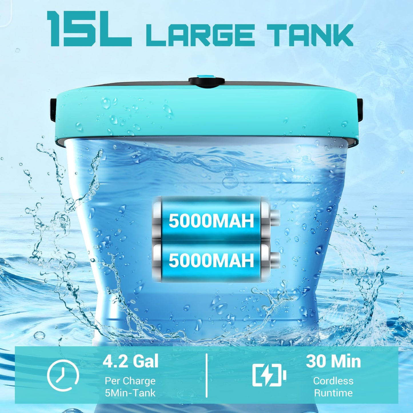 Cordless Washer,Foldable Washer with 2x5.0Ah Battery, 4 Adjustable Model, 4.5Gal Tank 10FT Hose, 6-in-1 Nozzle for Car Washer,Patio,Camping