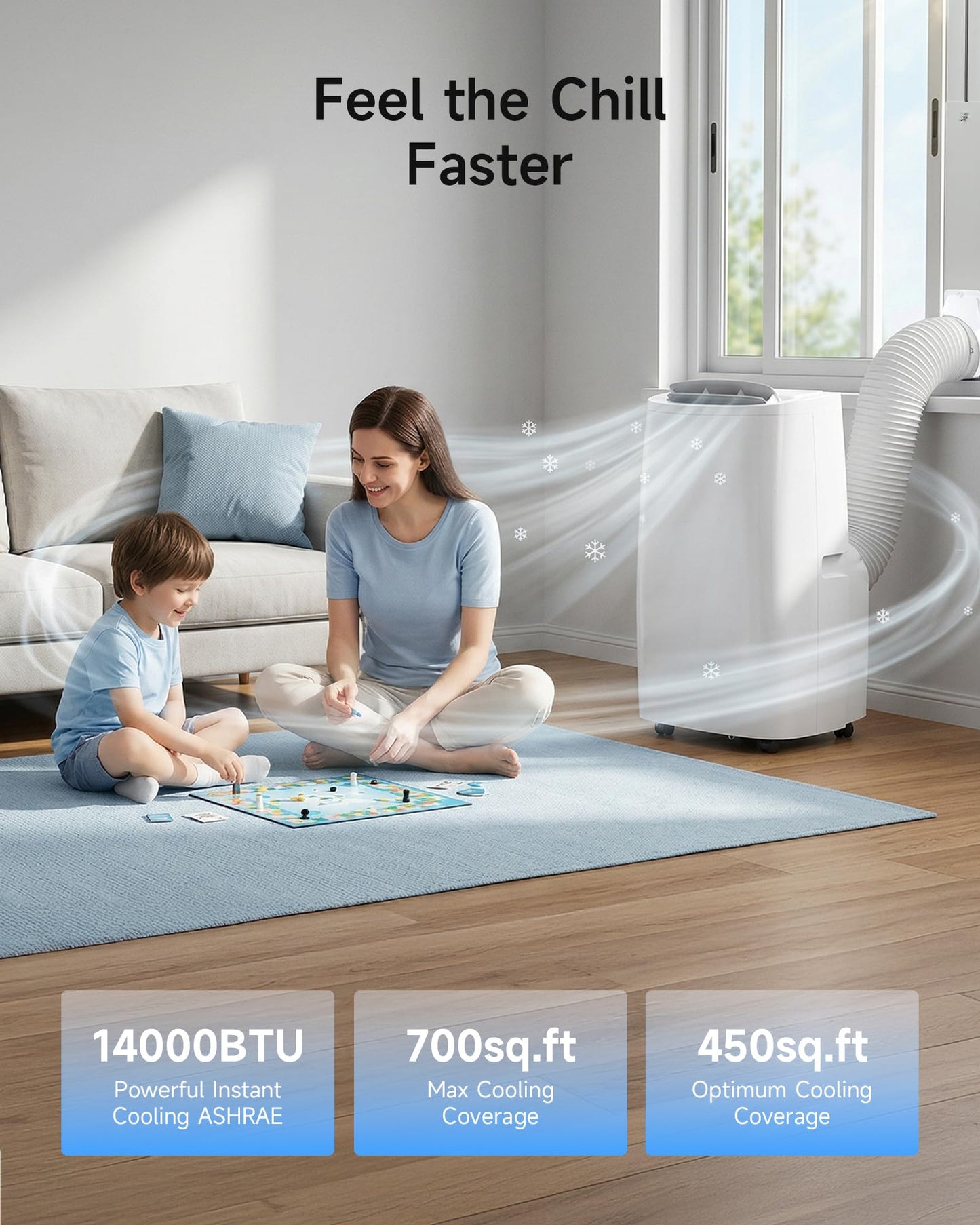 Air Choice 14,000 BTU Portable Air Conditioners, 5-in-1 Portable AC Unit with Cool, Heat, Dehumidifier, Fan, Sleep Mode, Auto Swing, Air Conditioner Portable for Large Room Up to 700 Sq. Ft, Remote