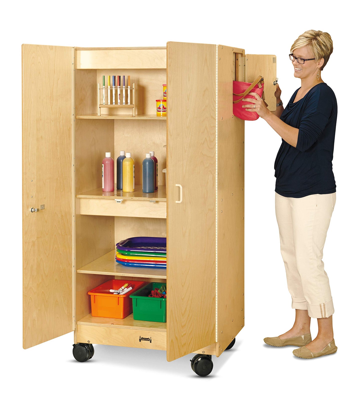 Jonti-Craft 5946JC Hideaway Storage Mobile Cabinet, Beige Large