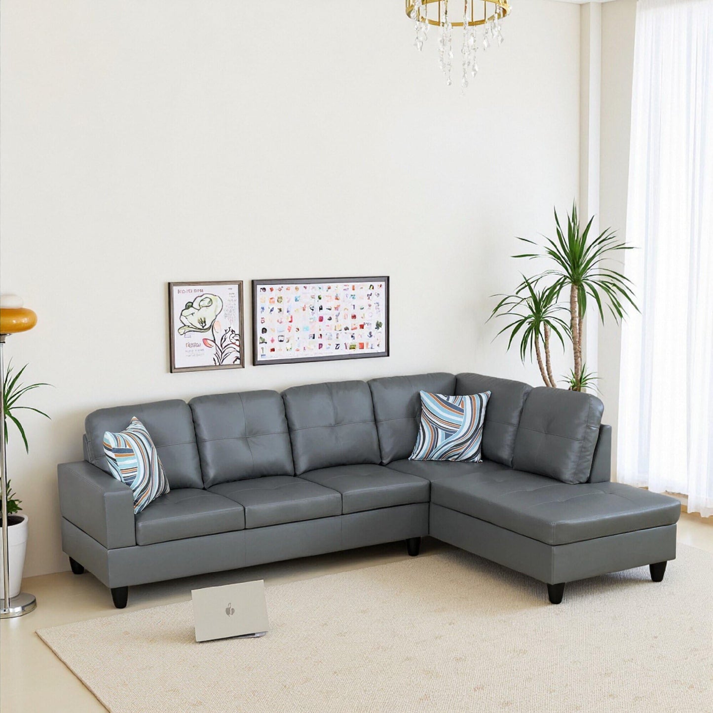 NicBex Leather 103.5" Sectional Couches for Living Room, 2-Piece L-Shaped Sectional Couch with Movable Lounge Chaise, Multi-Scene Use for Apartment & Office, Dark Grey