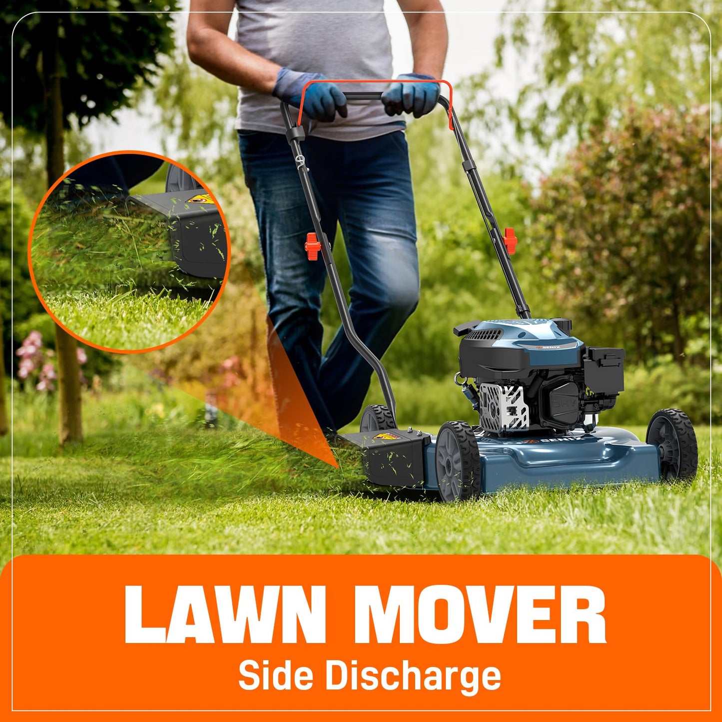 SENIX Lawn Mower, 20" 144 cc Push Mower Gas, 4-Cycle Engine Walk-Behind Push Lawn Mowers, 3 Position Height Adjustment for 1/4 Acre Small Yard Garden, cortadora de pasto