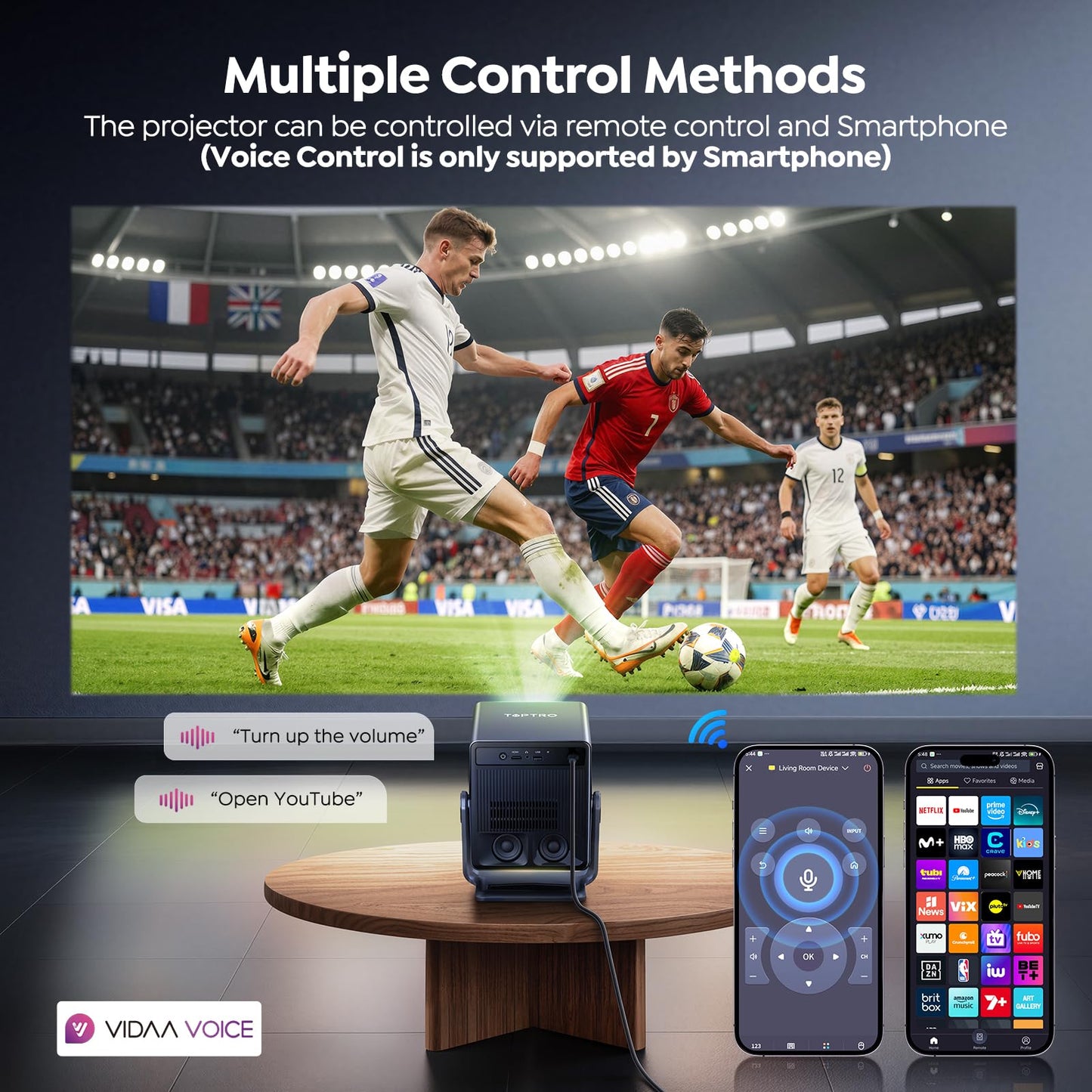 Smart Projector 4K [VIDAA Live TV & 36W Dolby & Voice Control] with WiFi6 and Bluetooth, Short Throw Projector Compatible with Netflix, AI Auto Focus, HDR10, Home Theater Proyector for Outdoor Movies