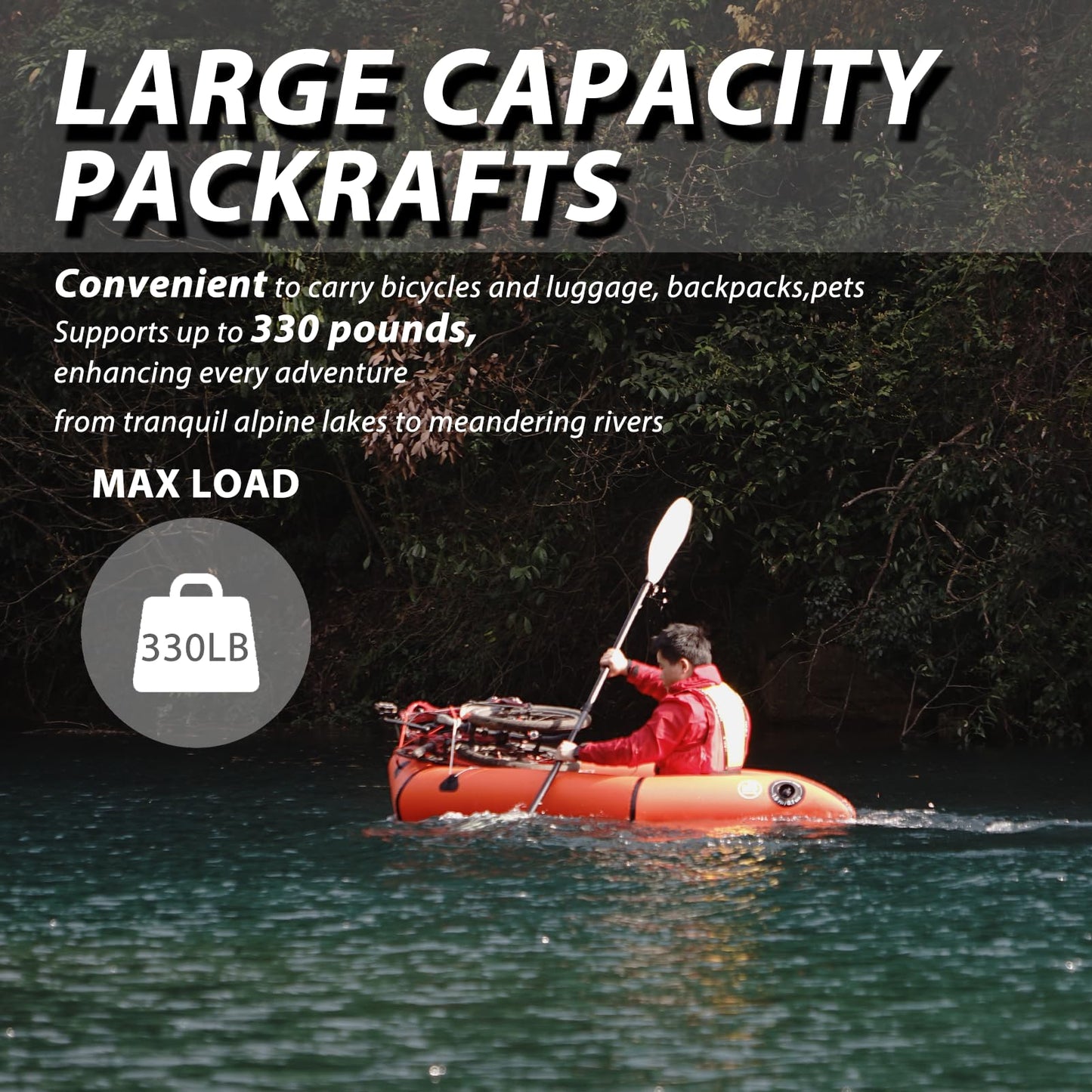 JUSTOOP Lightweight Packrafts, TPU Inflatable Packraft for Flat Water Rafting Camping Trip/Fishing/Water Adventures, Blue, 1 Person, 330lb Weight Capacity
