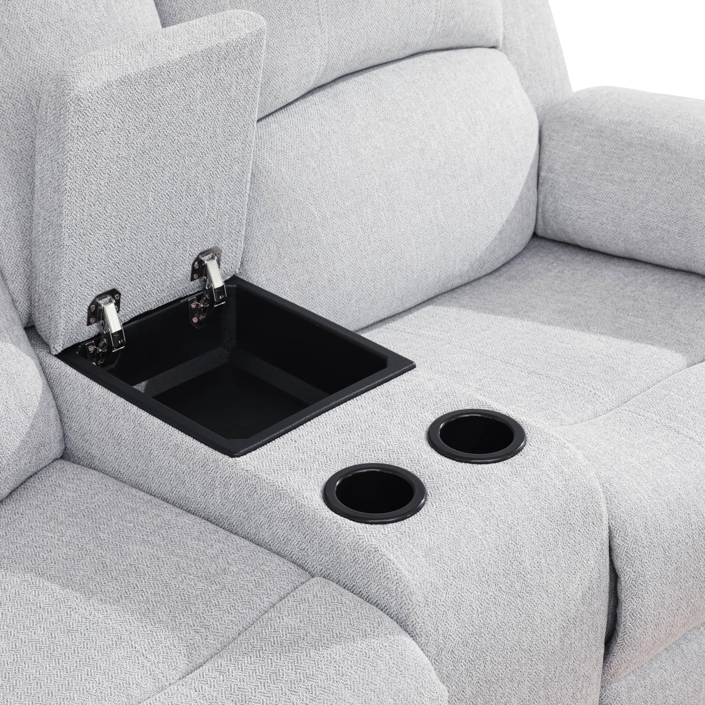 Trygoal Linen Recliner Sofa Set, Living Room Furniture Set, Adjustable Backrest Reclining Loveseat Sofa with Storage Console & Cup Holders, Manual Recliner Chair for House, Home Theater, Grey
