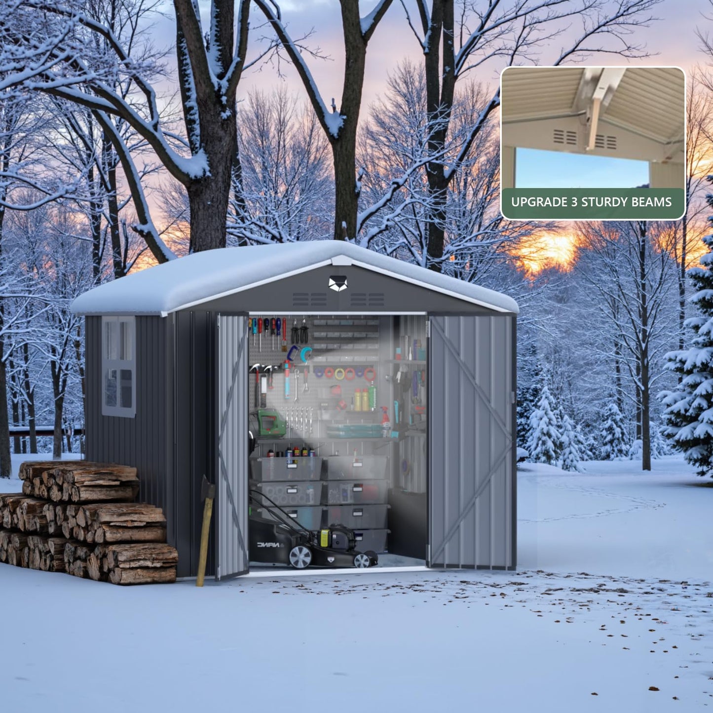 8x6FT Metal Storage Shed with Window,Outdoor Storage Building,Large Backyard Sheds