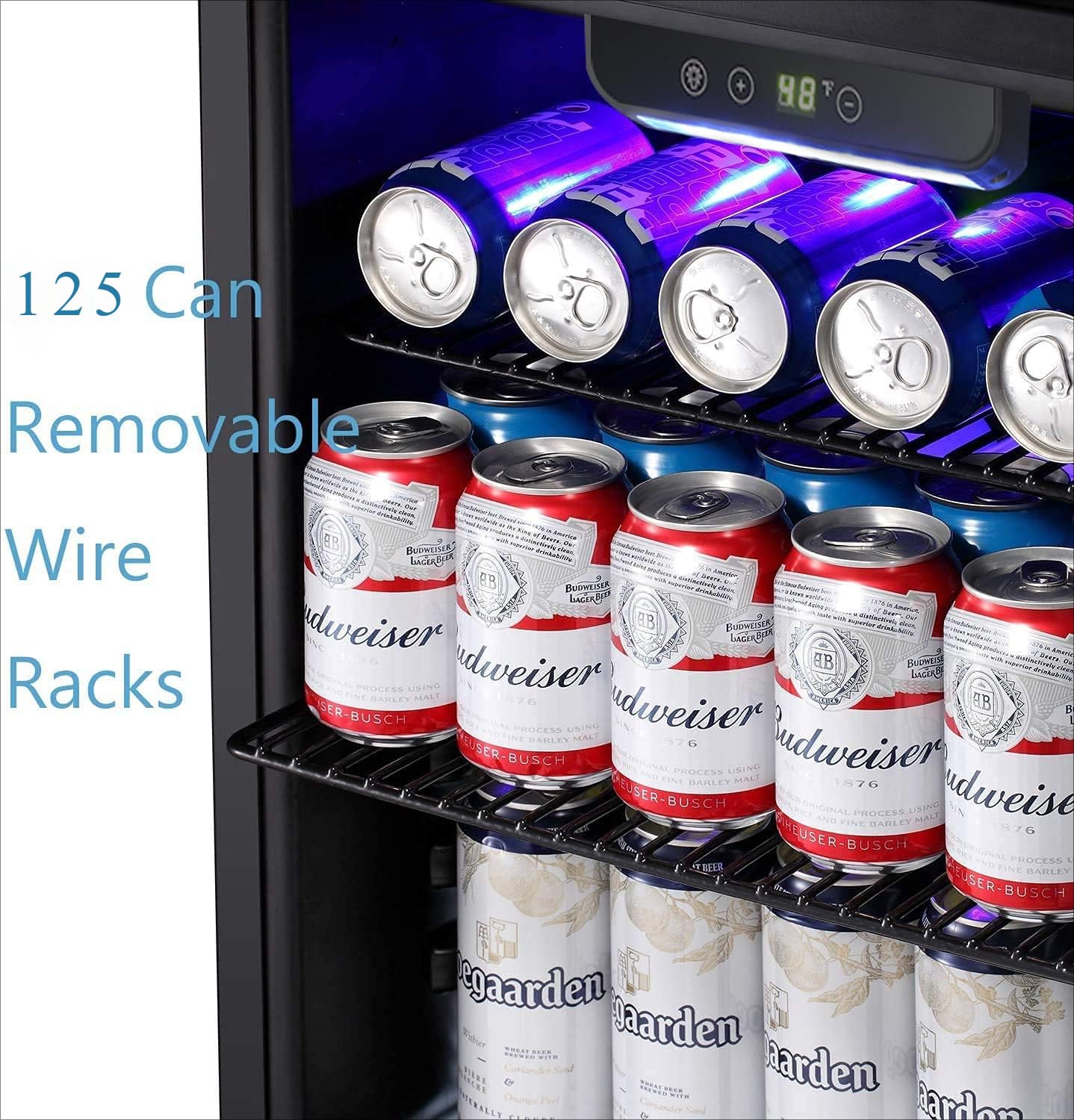 Antarctic Star Beverage Refrigerator -125 Can Mini Fridge for Soda Beer or Wine, Stainless steel door frame, for Office or Bar with Adjustable Removable Shelves, Black, 3.3 Cu.Ft
