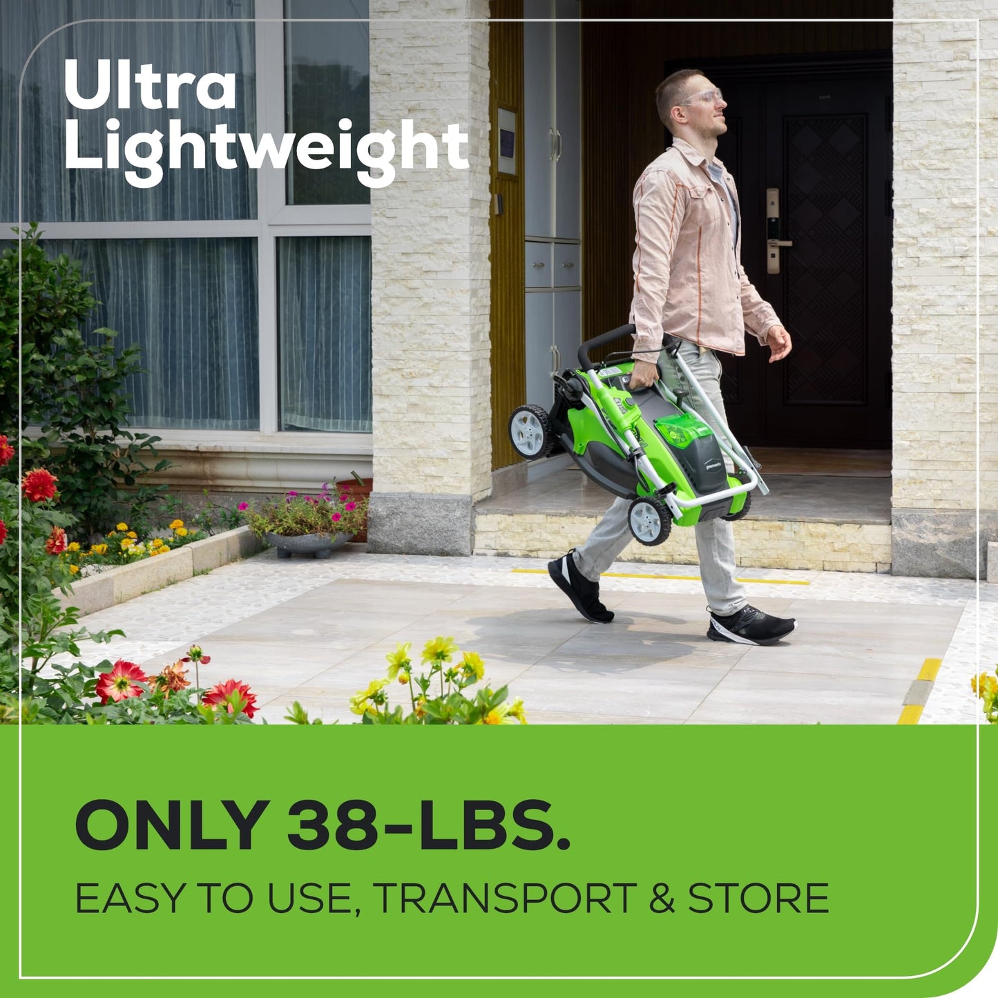 Greenworks 40V 16" (Push) Cordless Lawn Mower, 4.0Ah Battery (1/3 Acre, Push Button Start, Compatible with 75+ Tools)
