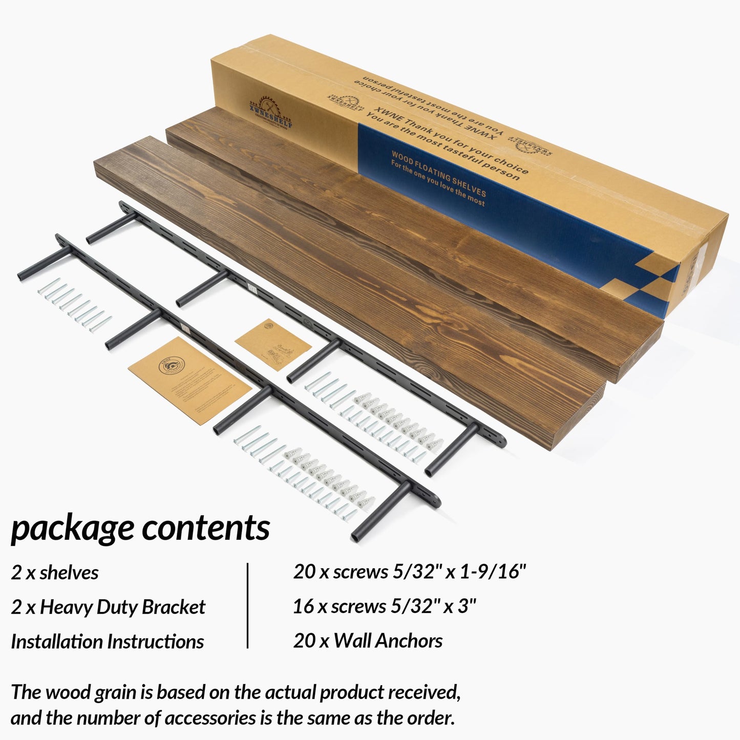 XWNE 60 Inch Floating Shelves,8-Inch Deep High-End Solid Wood Long Floating Shelves for wall Set of 2, Rustic Walnut Wall Shelves for Bedroom Kitchen &Living Room, with Sturdy Hidden Bracket, Walnut