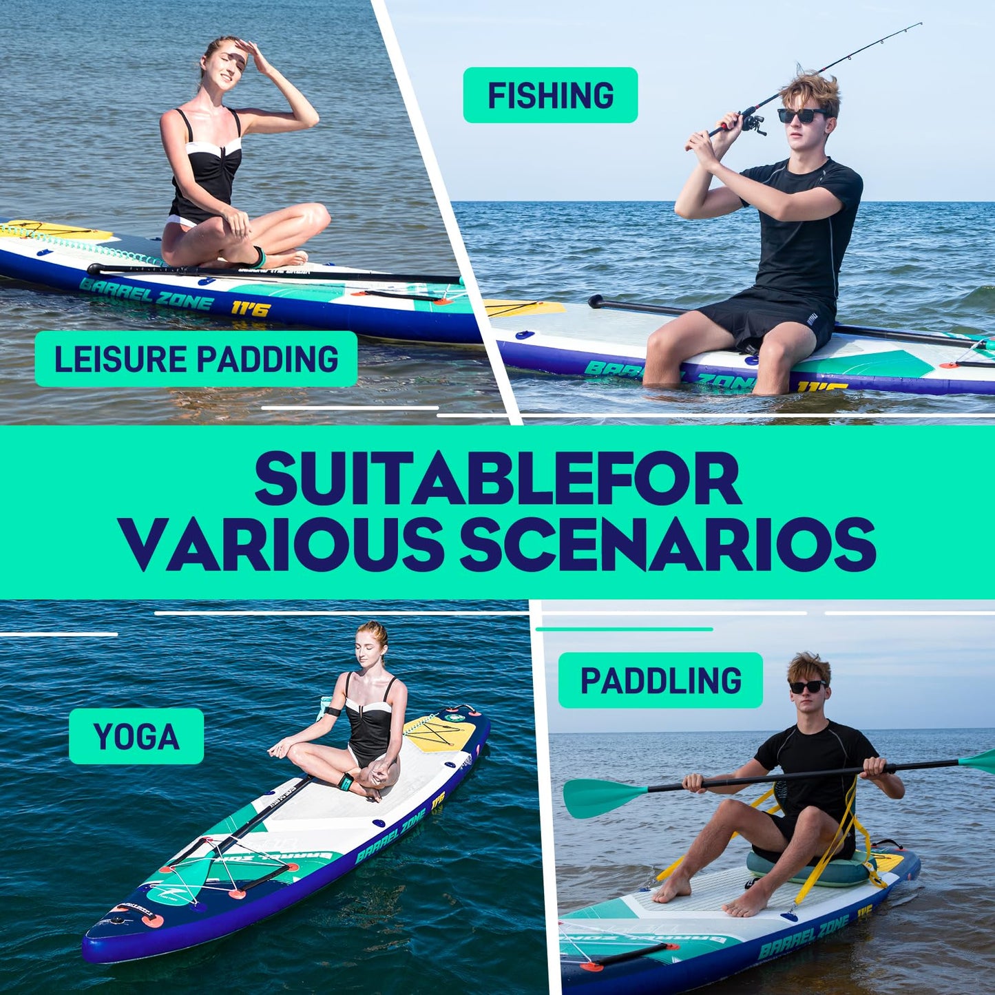 TIDETREK 11'6" Inflatable Stand Up Paddle Boards, Premium SUP Accessories, Non-Slip Comfort Deck for Youth & Adults (Ocean Sunrise/Kayak Seat)
