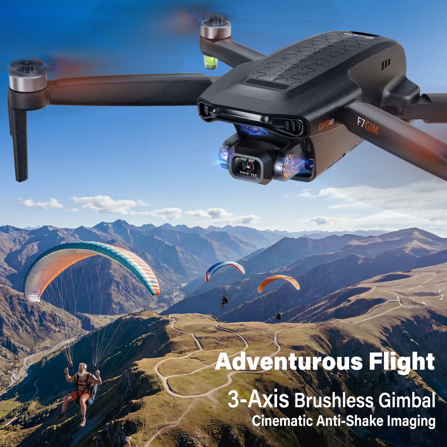 Bwine F7GIM 6K Photo Drone with Camera for Adults, 3-Axis Brushless Gimbal, 4K/30fps Video, GPS Smart Control, Plus 70Mins Flight Time, 10000Ft FPV Digital Transmission and TOF Safety Support