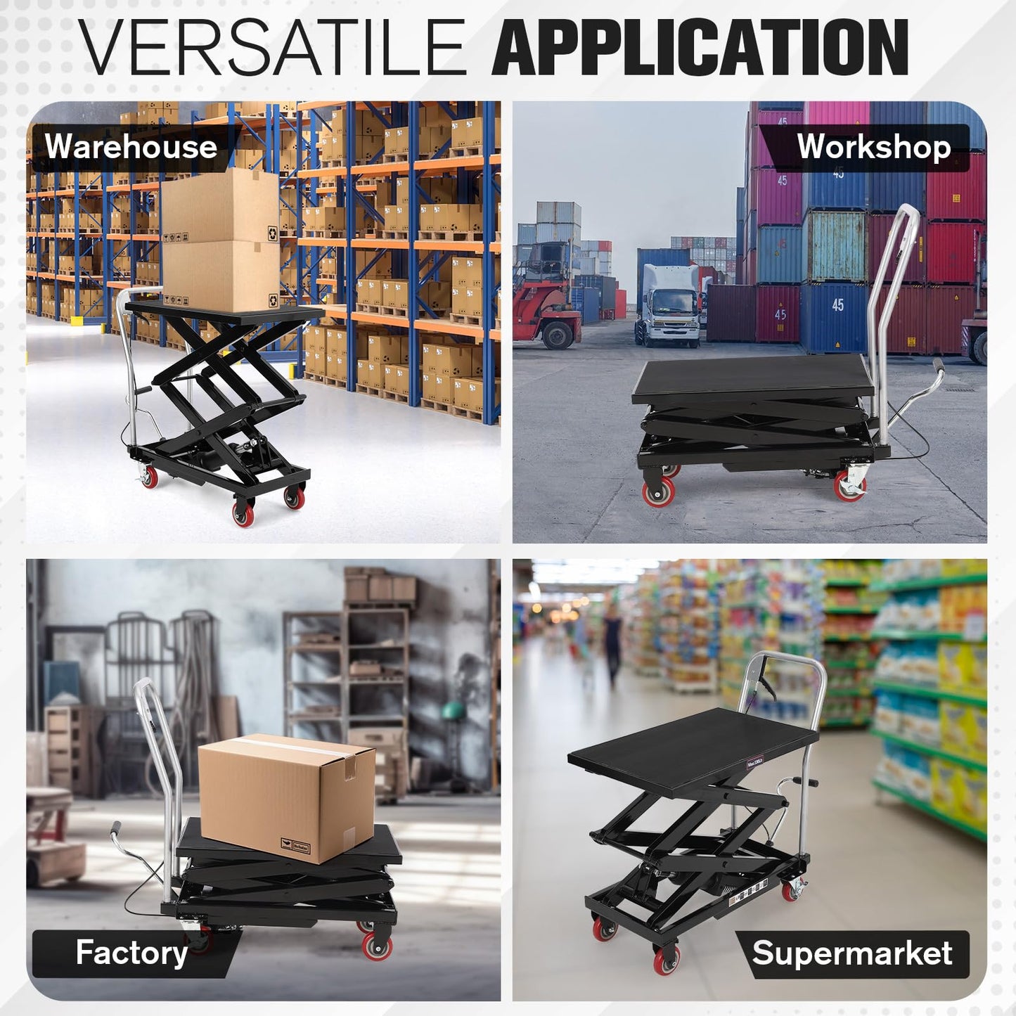 330lbs Capacity Hydraulic Lift Table Cart with 50”Lifting Height - Manual Double Scissor Lift Table with Locking Wheels and Non-Slip Pad - Hydraulic Scissor Cart for Material Handling