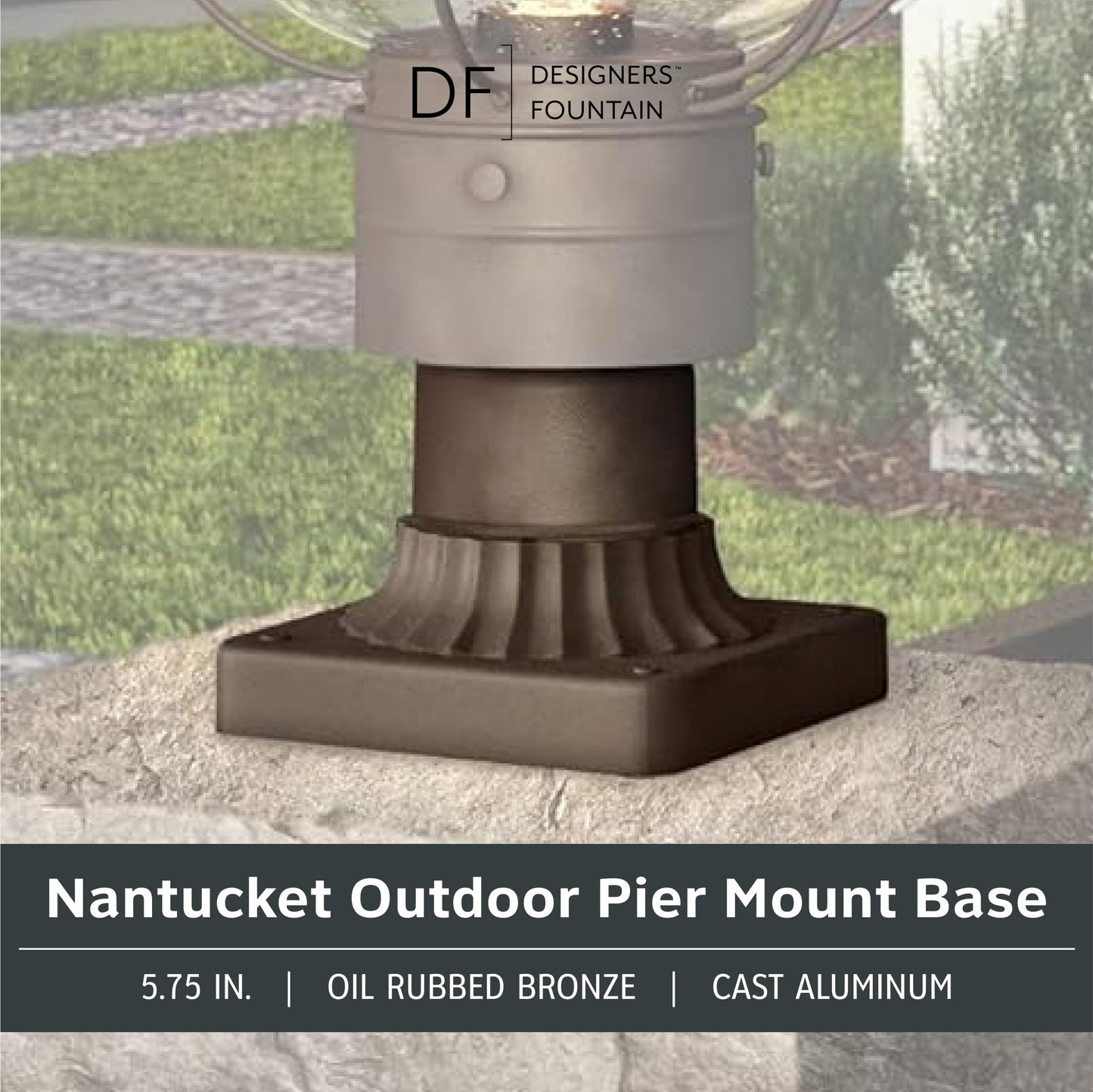 DESIGNERS FOUNTAIN Outdoor Post Light Base, 5.75 Inch Pier Mount, Cast Aluminum, Oil Rubbed Bronze, Model 1916-ORB