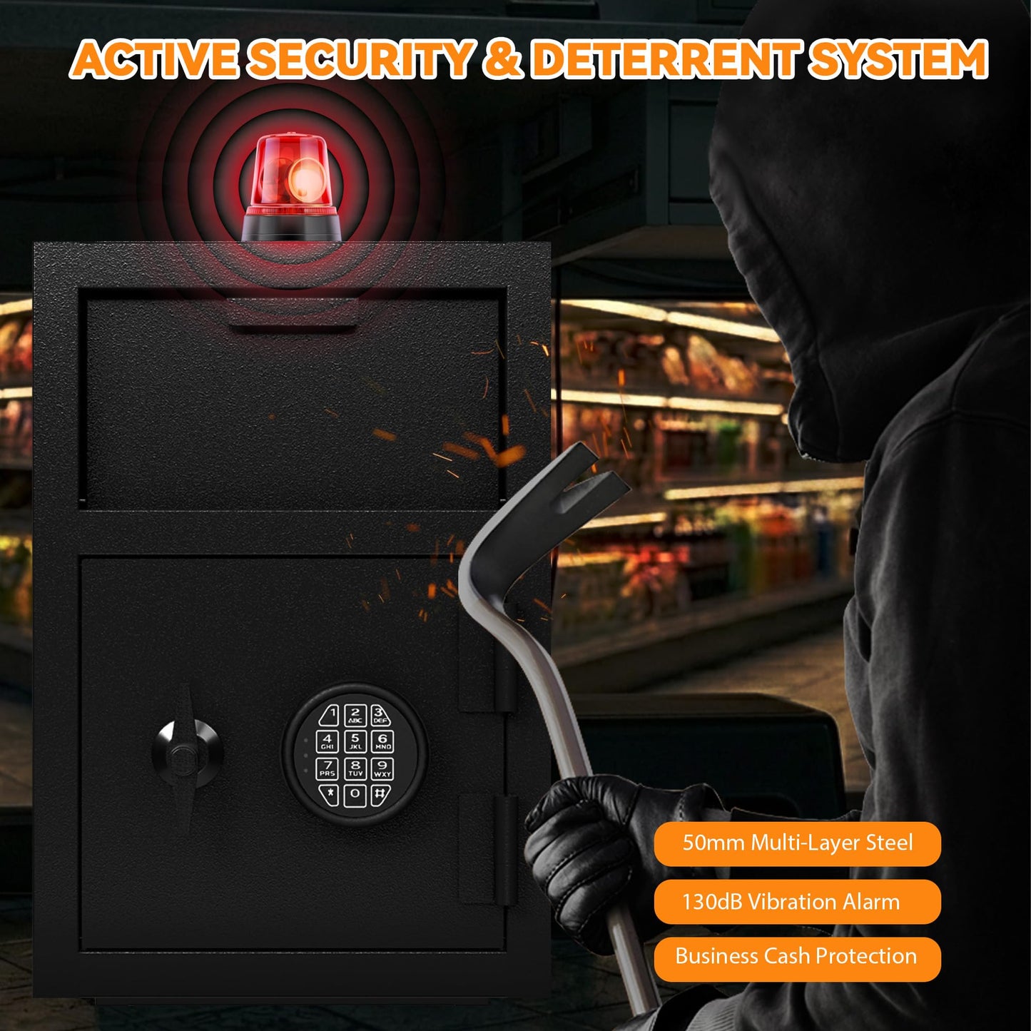 KAER 2.6 CuFt Drop Safe for Business, Cash Safe with Drop Slot, 53.8 lbs Heavy Duty Money Safe Box with Deposit Slot, Anti-Theft Safety Boxes for Home Floor Safe, Quick Access Digital Keypad Keys