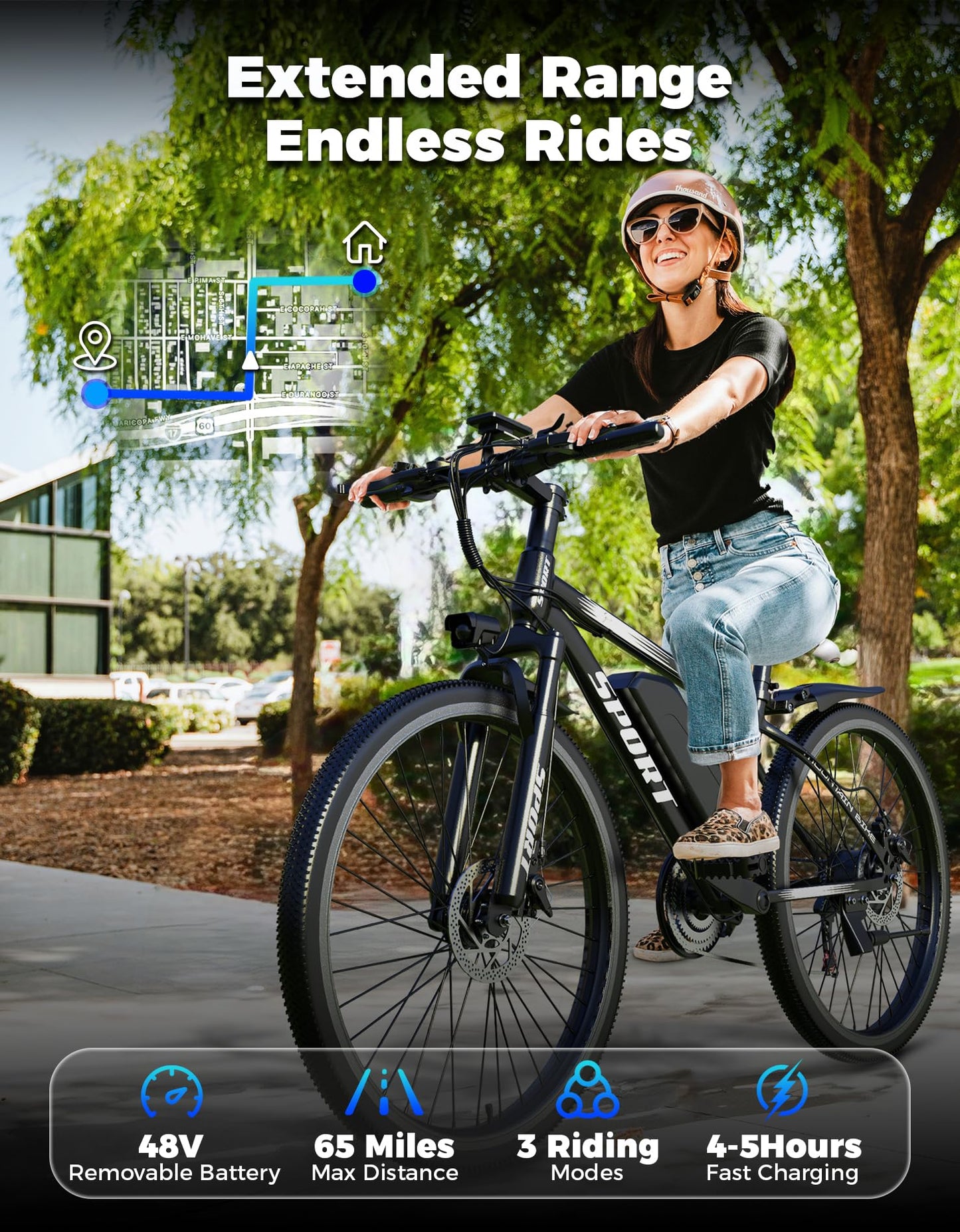 ASKGO Electric Bike for Adults, 1500W Peak Mountain Ebike with 25 MPH, 65 Miles Range, 48V 10.4Ah Removable Battery Ebike, 26" Electric Bicycle for Commute