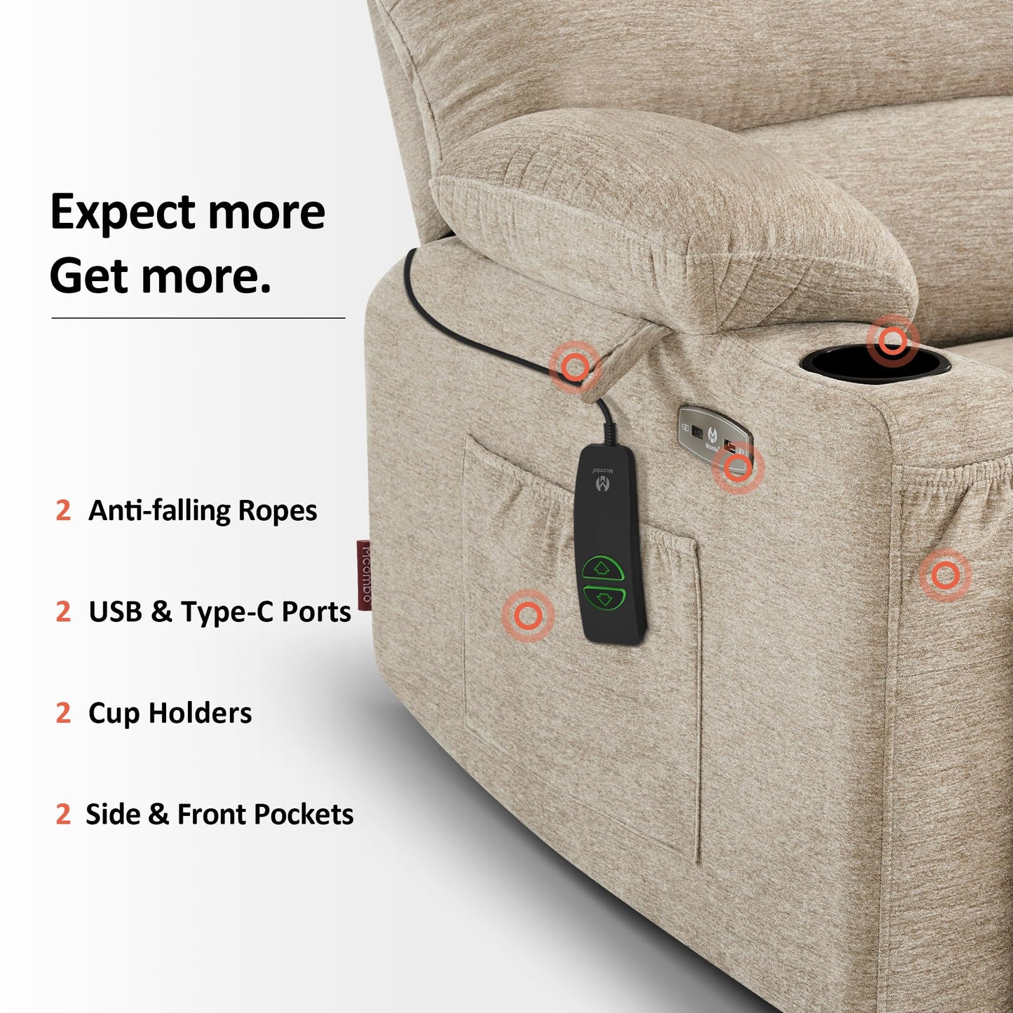 MCombo Power Lift Recliner Chair for Elderly, Lift Chair with Heat and Massage, Extra Wide Lift Recliner for Big People, Fabric R7096 (Medium-Wide, Beige)