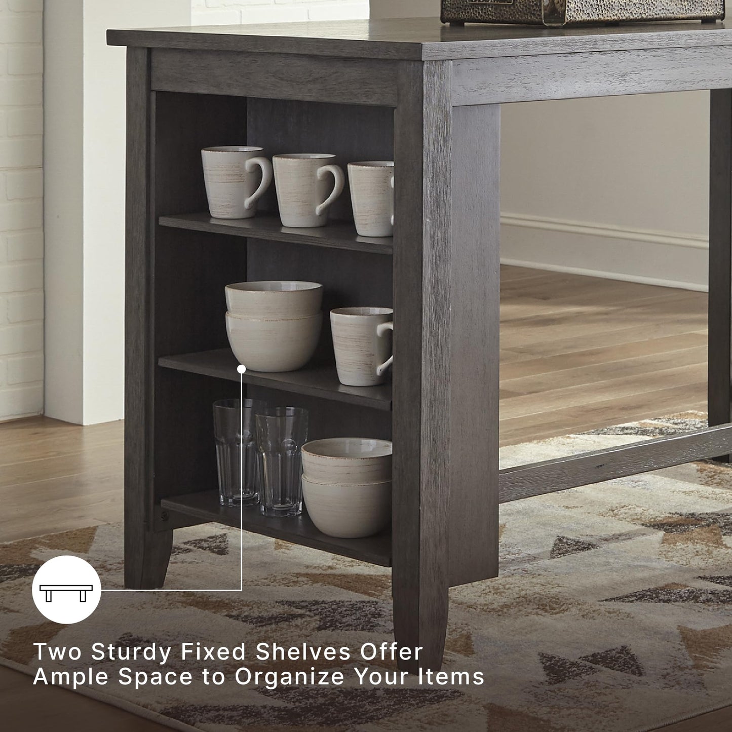 Signature Design by Ashley Caitbrook Dining Table, Counter Height Table With Shelves, Wood Construction In Antiqued Gray Wash, Space‑Saving For Small Rooms And Kitchens