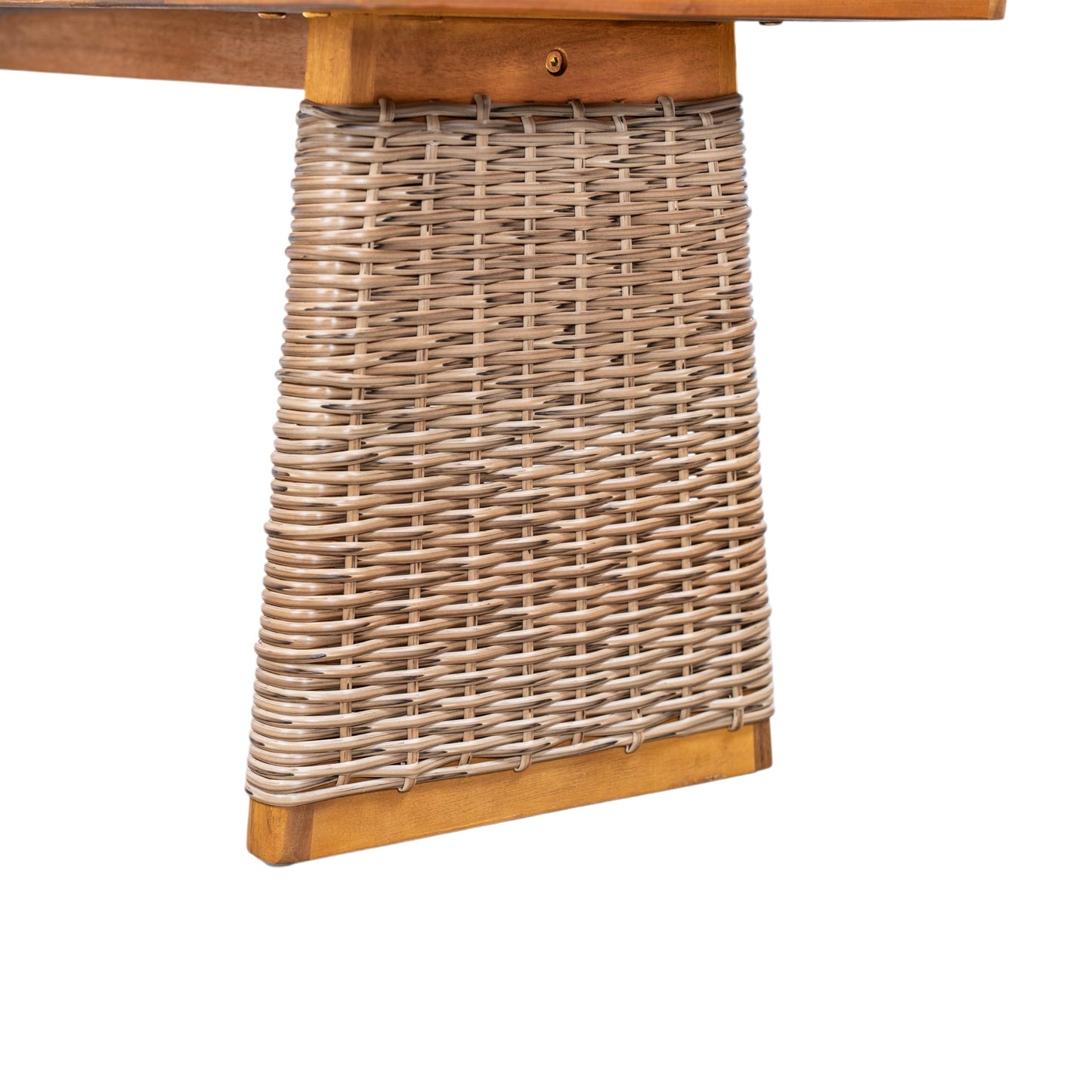Christopher Knight Home Xavi Patio Acacia Wood Dining Set, Outdoor Side Table and Chairs Set with Slatted Panel Design and Handwoven Rattan Legs, Outdoor Furniture Set for Garden, 3 pcs, Brown + Teak