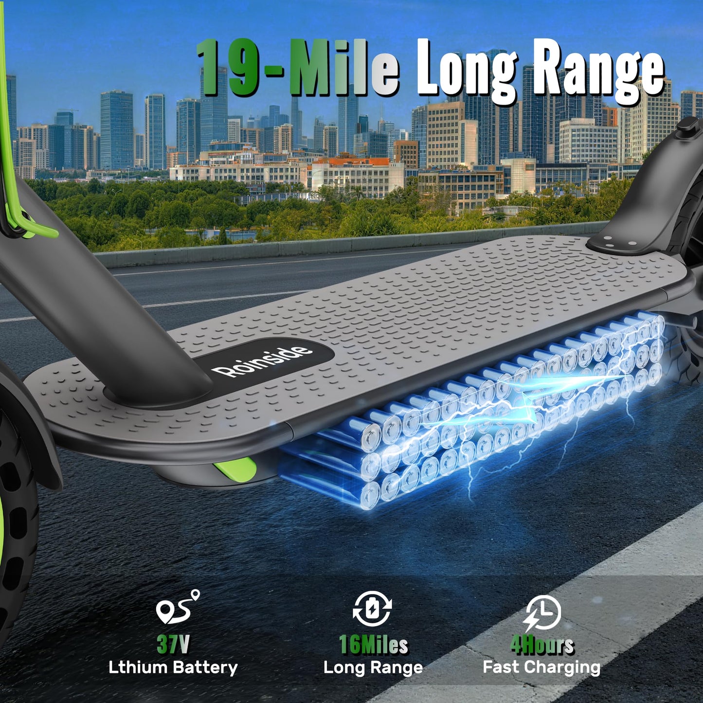Roinside Electric Scooter for Adults - 8.5" Solid Tires, 350W Motor, Up to 19 MPH and 16 Miles Long-Range Commuting Folding E-Scooter with Dual Braking System and Smart App