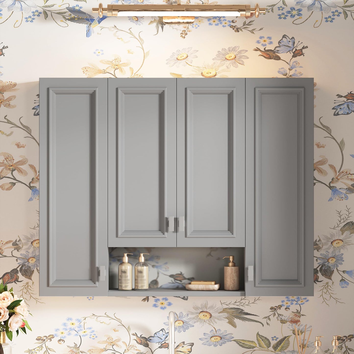 Marzzi 36" x 28" Bathroom Medicine Cabinet with Open Shelf, Wall Mounted Bathroom Storage Cabinet with Adjustable Shelves, Over The Toilet Wall Cabinet, Painted Finish