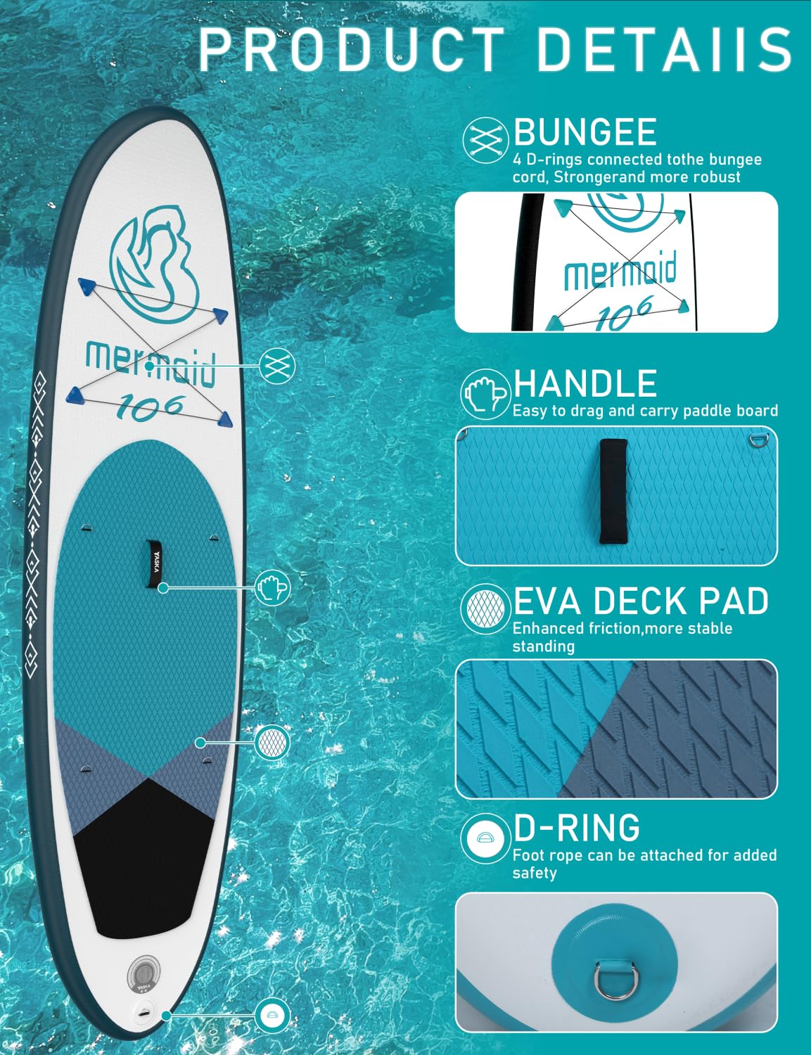 Inflatable Stand up Paddle Board with Premium SUP Accessories,Ultra-Light Non-Slip Comfort Deck Paddleboard for Beginner Adults Yoga Fishing