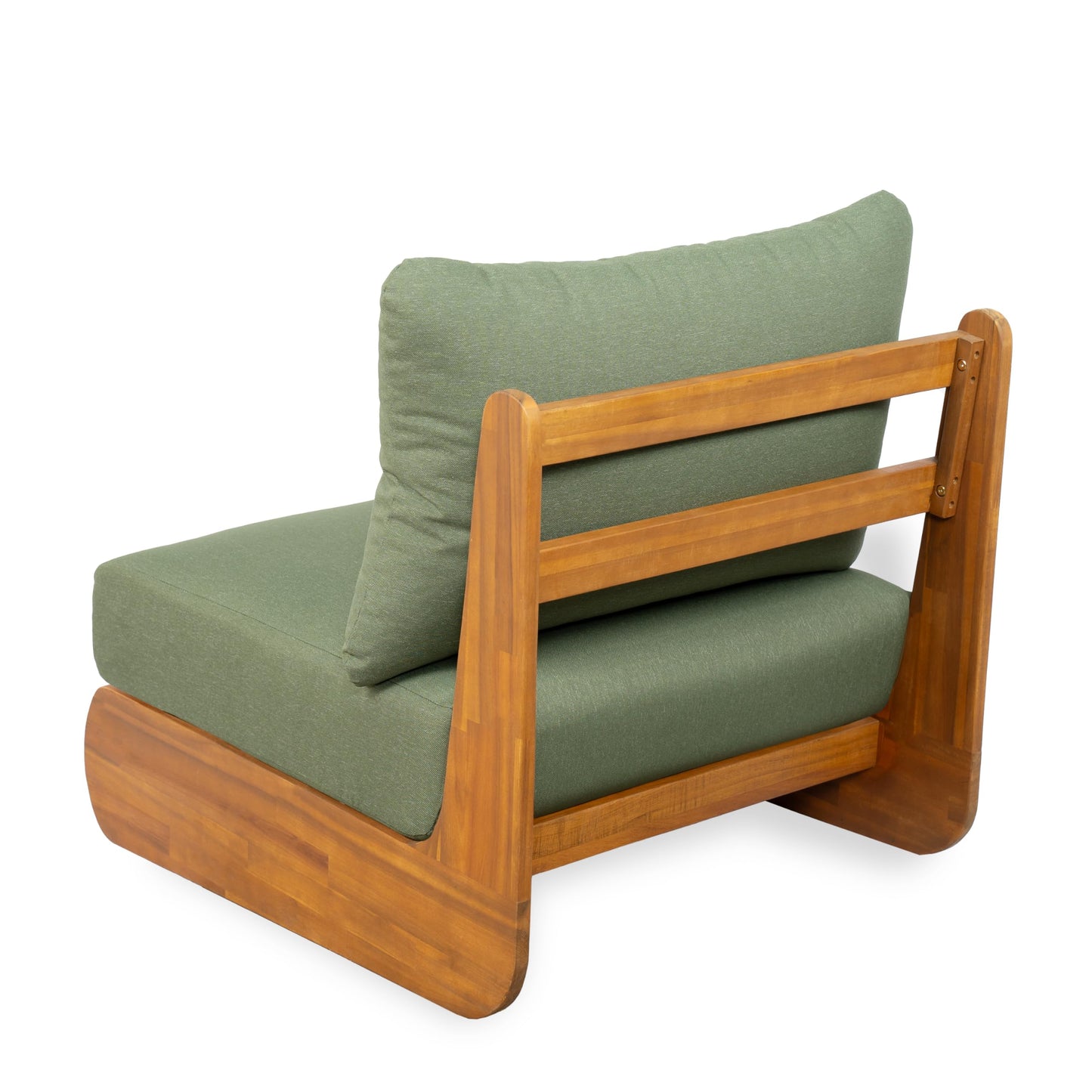 Merax 3 Piece Patio Outdoor Furniture Set, All-Weather Acacia Wood 3-Seater Daybed Sofa, 2 Chaise Lounge Chairs with Thick Cushions for Porch, Lawn, Backyard, Balcony, Green+Teak