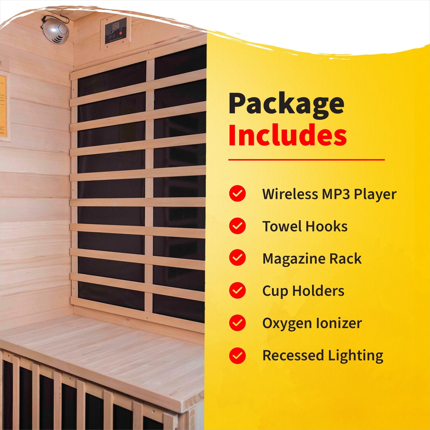 Heat Wave Sonoma 4 Person Infrared Sauna for Home - Thick Hemlock Interior with Chromotherapy Light & 9 Carbon Infrared Heaters for Energy-Efficient, Low EMF Infrared Sauna Relaxation