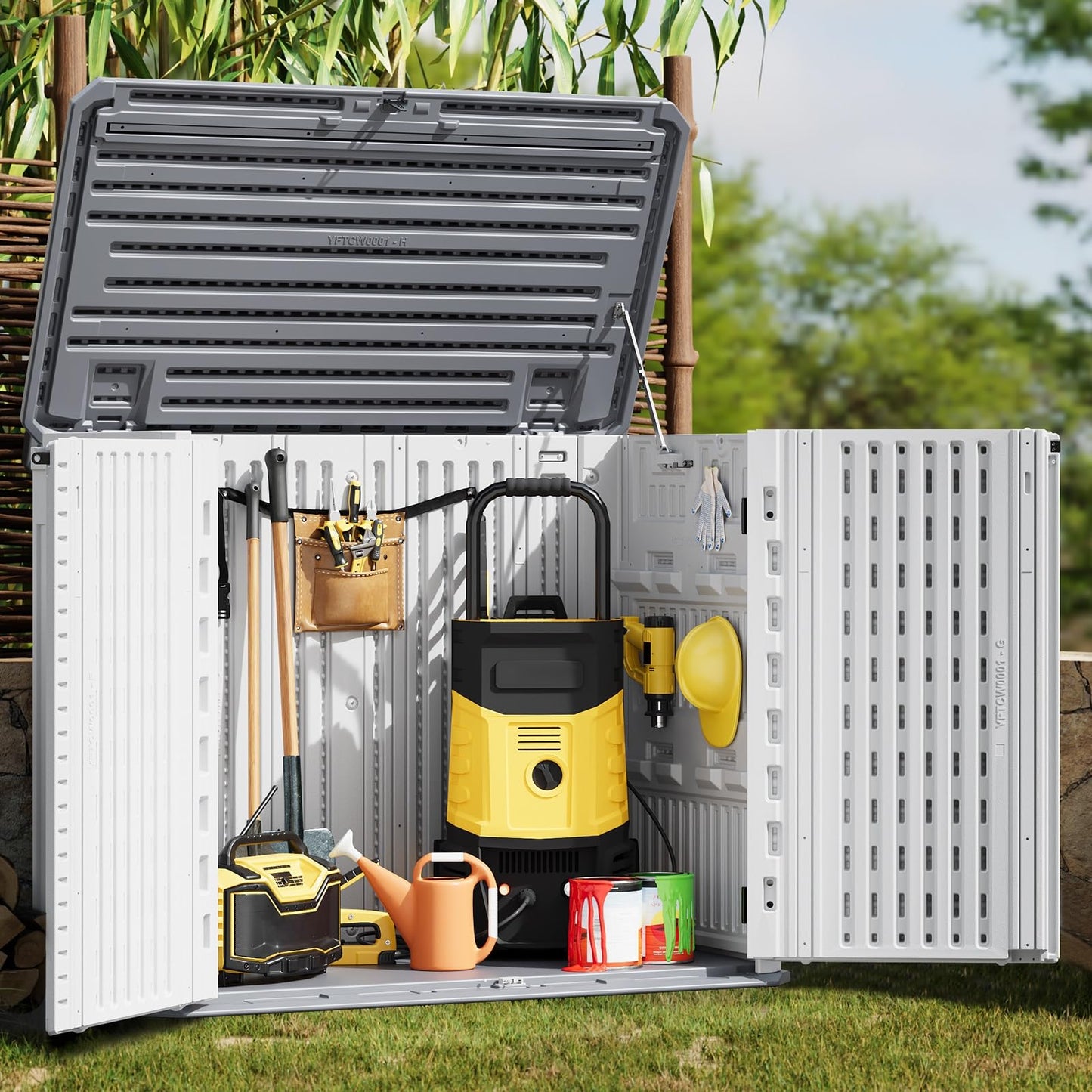 35Cu ft Outdoor Resin Storage Cabinet, Outdoor Trash Can Storage Waterproof, Outdoor Resin Storage Box for Patio Tools, Sofa Cushion, Lawn Mower and Garbage Cans