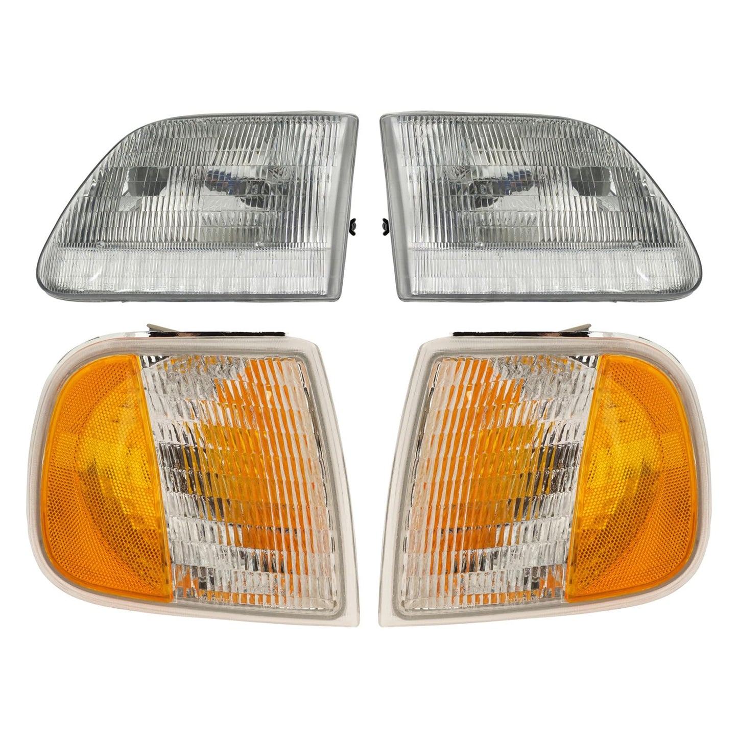 TRQ Headlight Assembly Set for 1997-2002 Ford Expedition, 1997-2003 F150, 1997-1999 F250, Model LKA55911, White