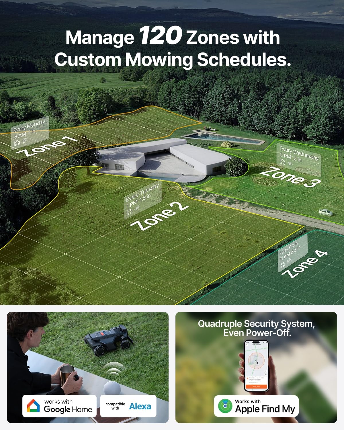 Segway Navimow X430 Robot Lawn Mower Wire Free with Garage X, 4WD for 84% Slopes, Zero-Turn Mowing, Dual 180W Motors, Covers 1 Acre (Garage Shipped Separately)