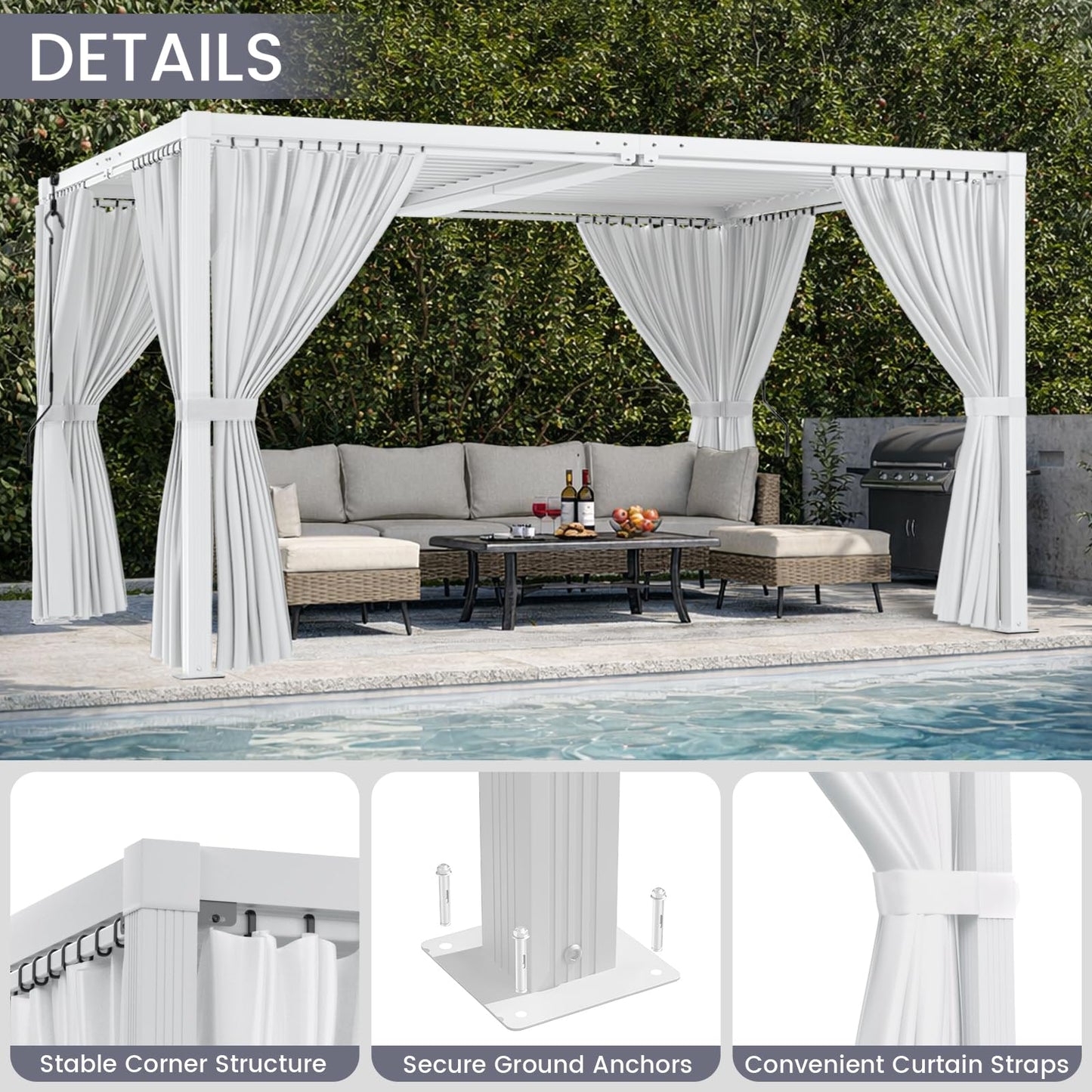 SAILARY Louvered Pergola 12' x 20', Large Outdoor Aluminum Pergola with Reinforced Steel Roof, Heavy-Duty Hardtop Gazebo for Patio Garden, Weatherproof Sun Shade Shelter, White