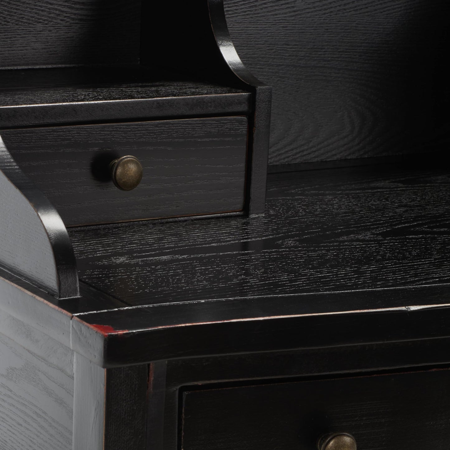 SAFAVIEH Furniture - Landon 5-Drawer Writing Desk - Black - Solid Wood - Classic Hutch Design - Ideal for Home Office, Living Room, Den, 36.2"W x 19.1"D x 40.5"H (AMH6516B)